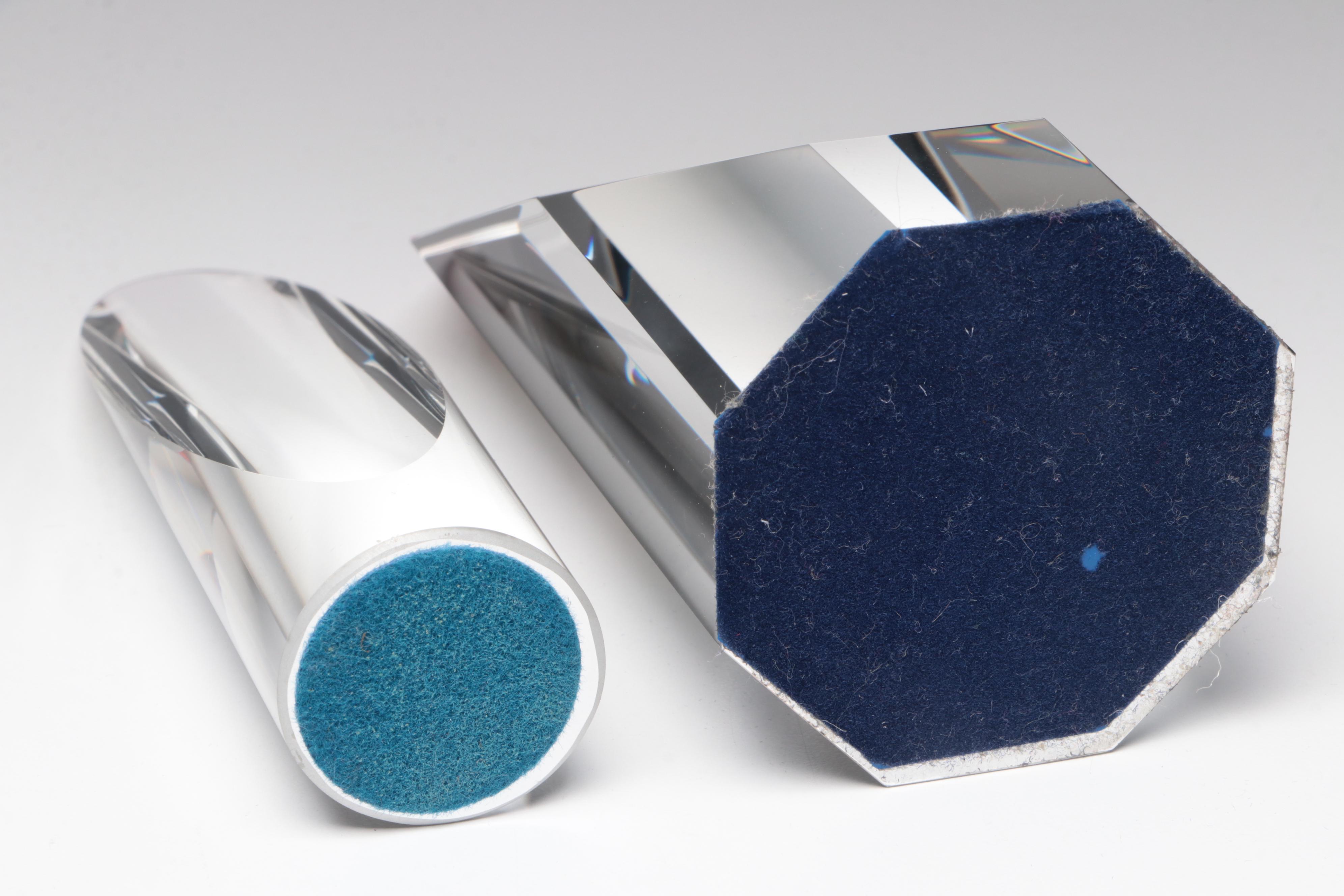 Glass Oblique Octagon Prism and Cylinders with Dichroic Glass Stepped Pyramid