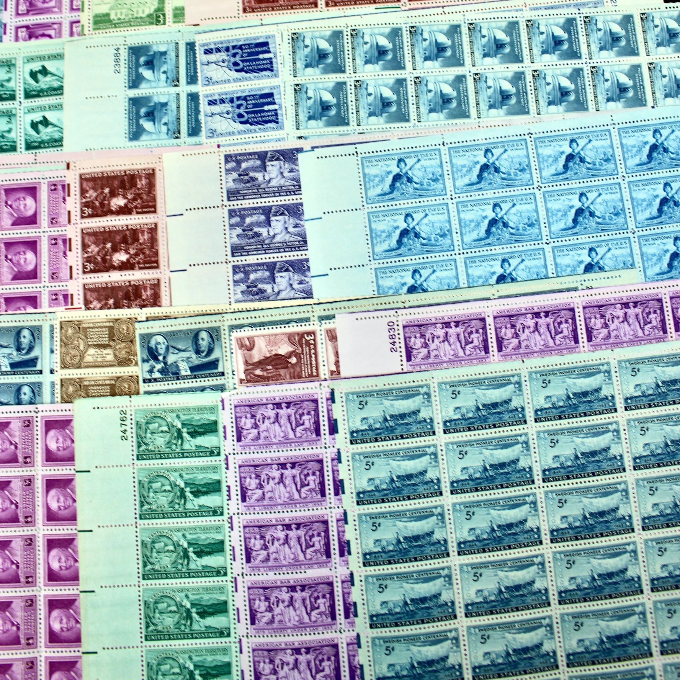 Grouping of 71 Full Postage Stamp Sheets