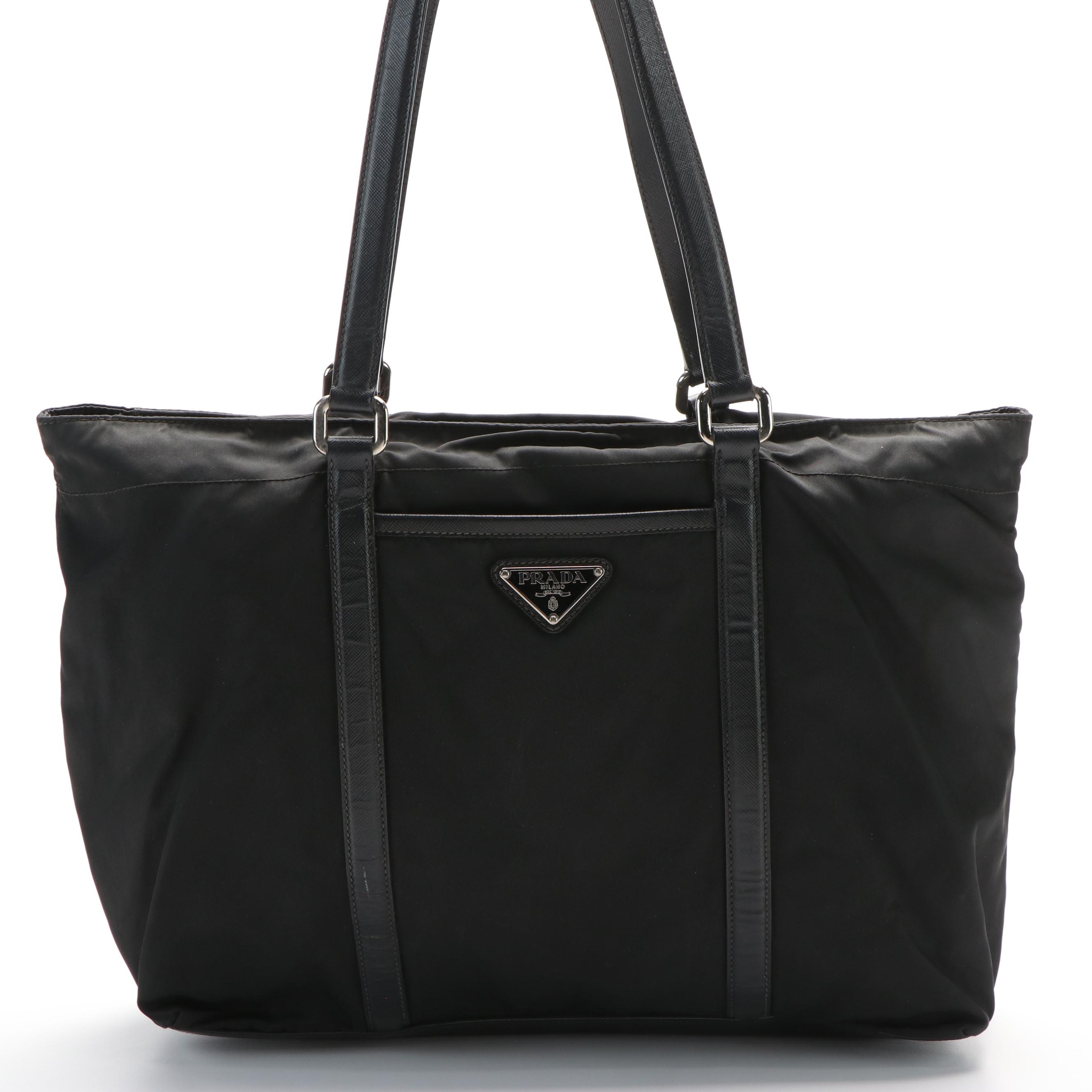 Prada Black Tessuto Leather Trimmed Nylon Tote Bag