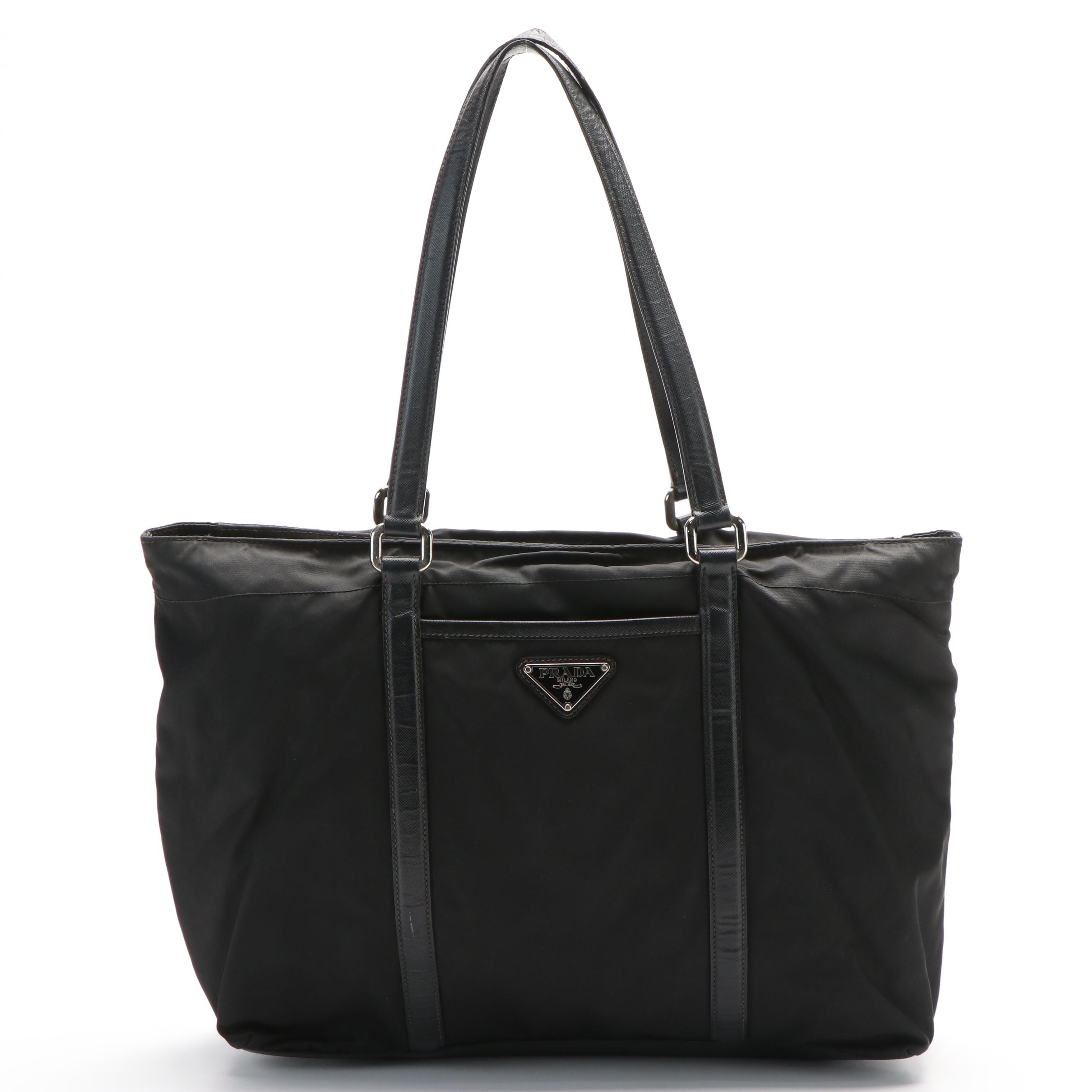 Prada Black Tessuto Leather Trimmed Nylon Tote Bag