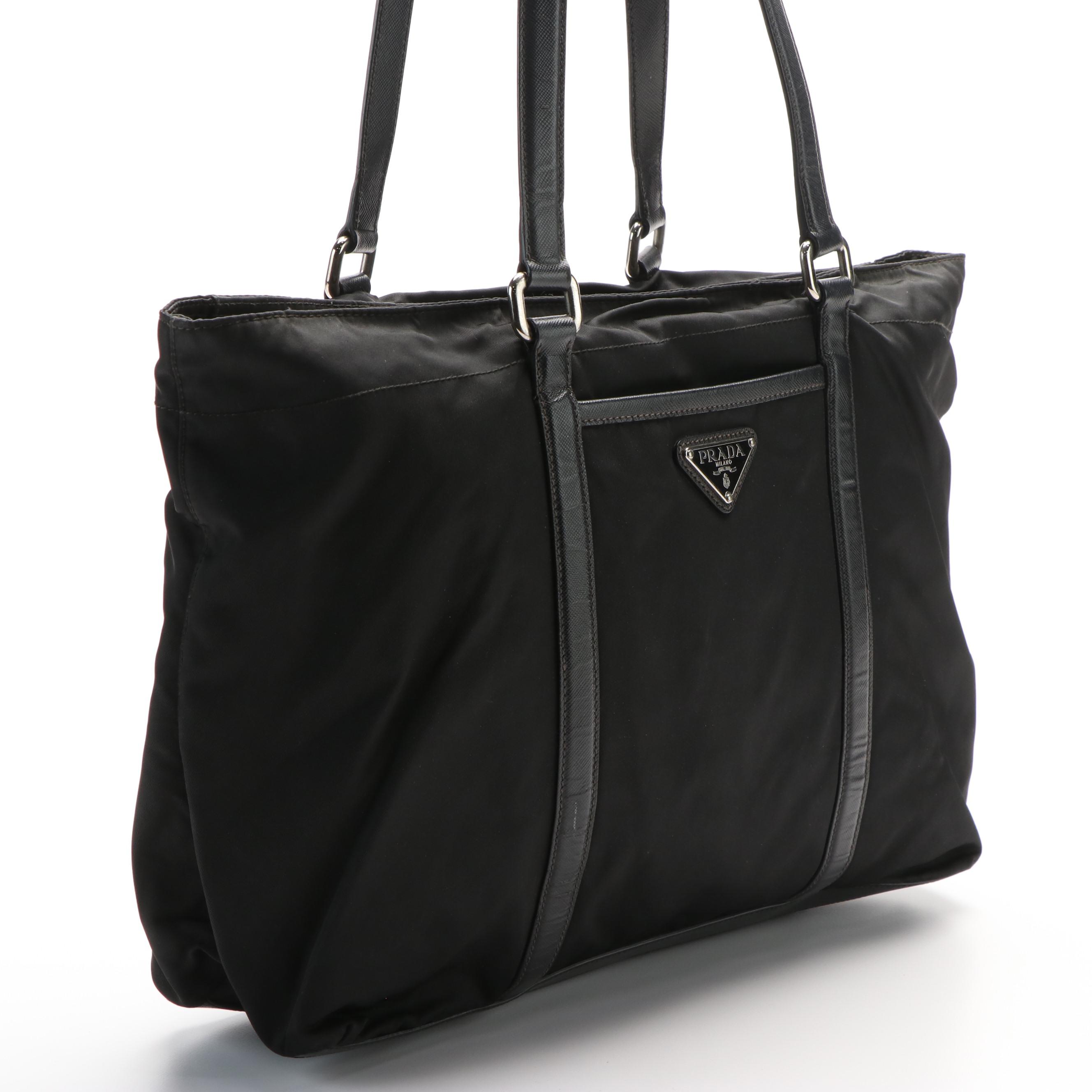 Prada Black Tessuto Leather Trimmed Nylon Tote Bag