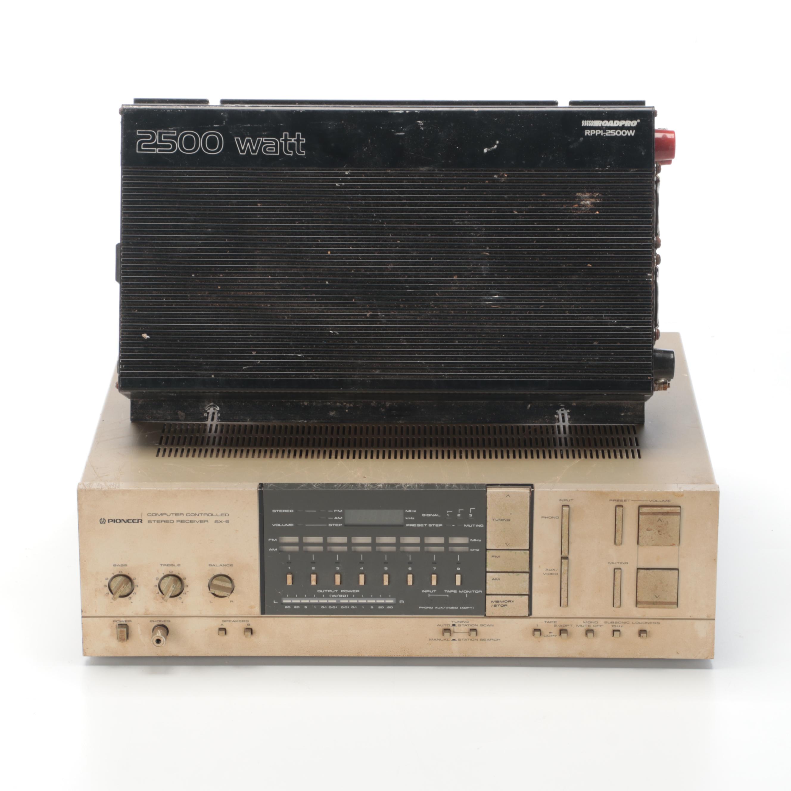 Pioneer SX-6 Stereo Receiver with RoadPro RPPI-2500W Power Inverter