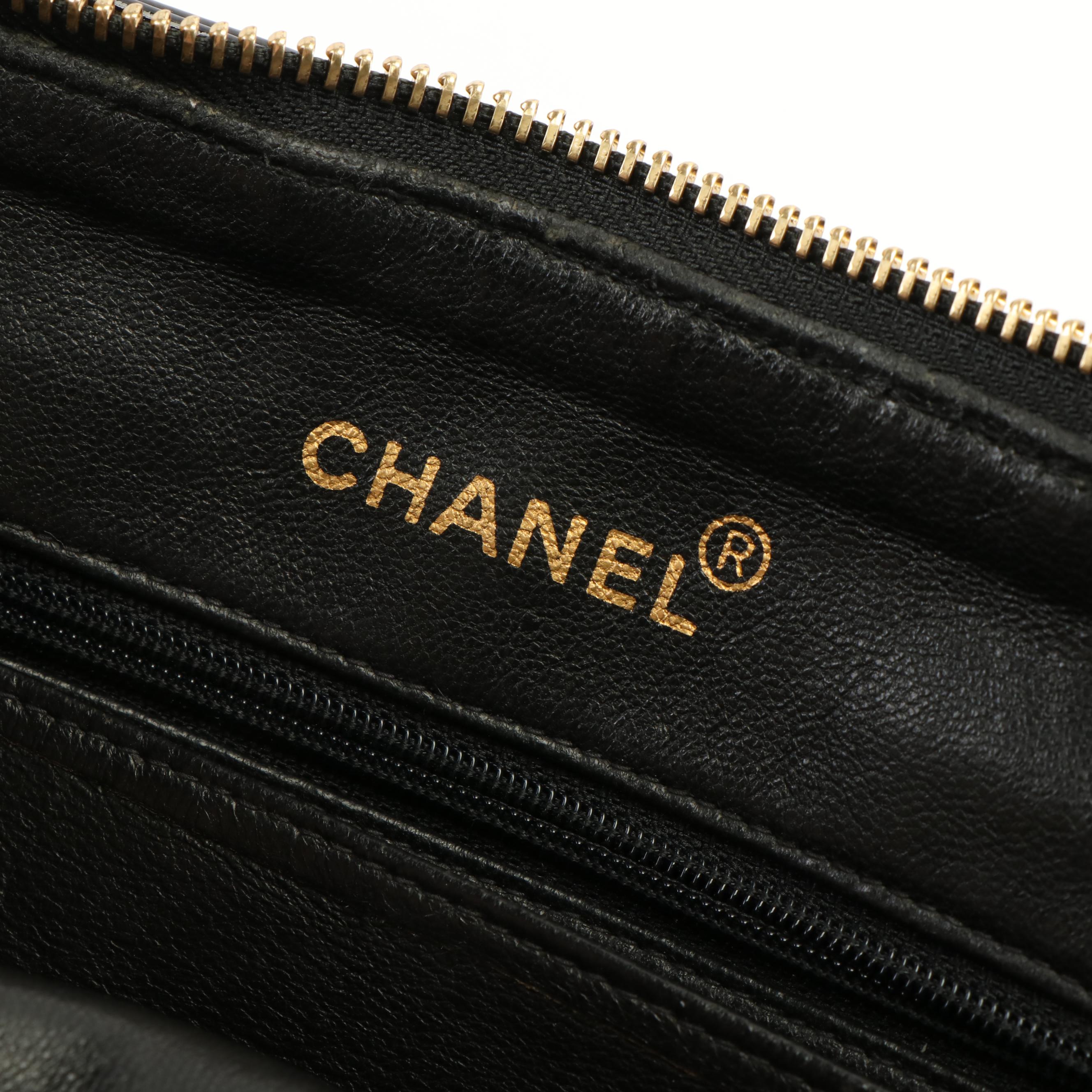 Chanel CC Logo Patent Leather Quilted Canvas XL Clutch Bag