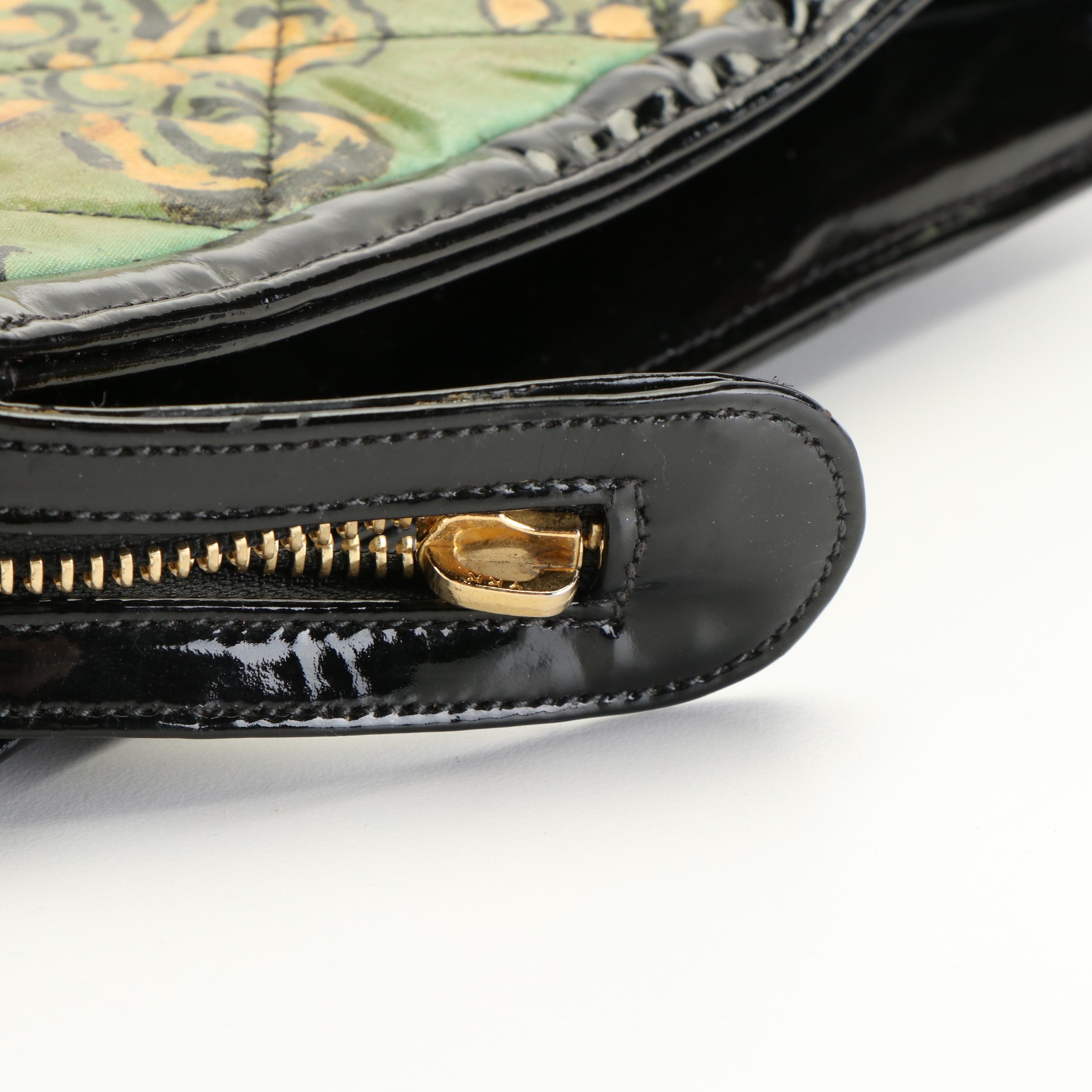 Chanel CC Logo Patent Leather Quilted Canvas XL Clutch Bag