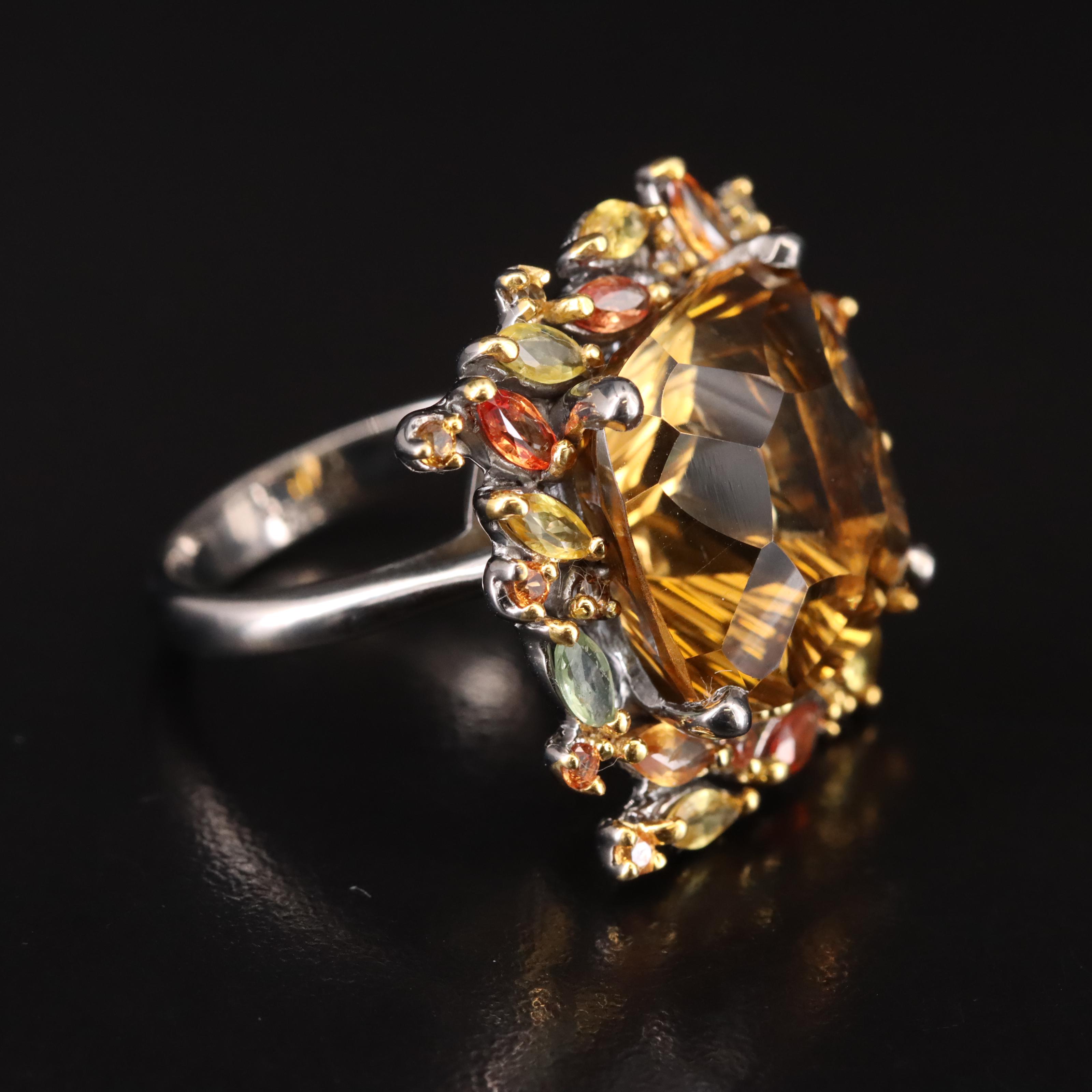 Sterling Citrine and Sapphire Ring