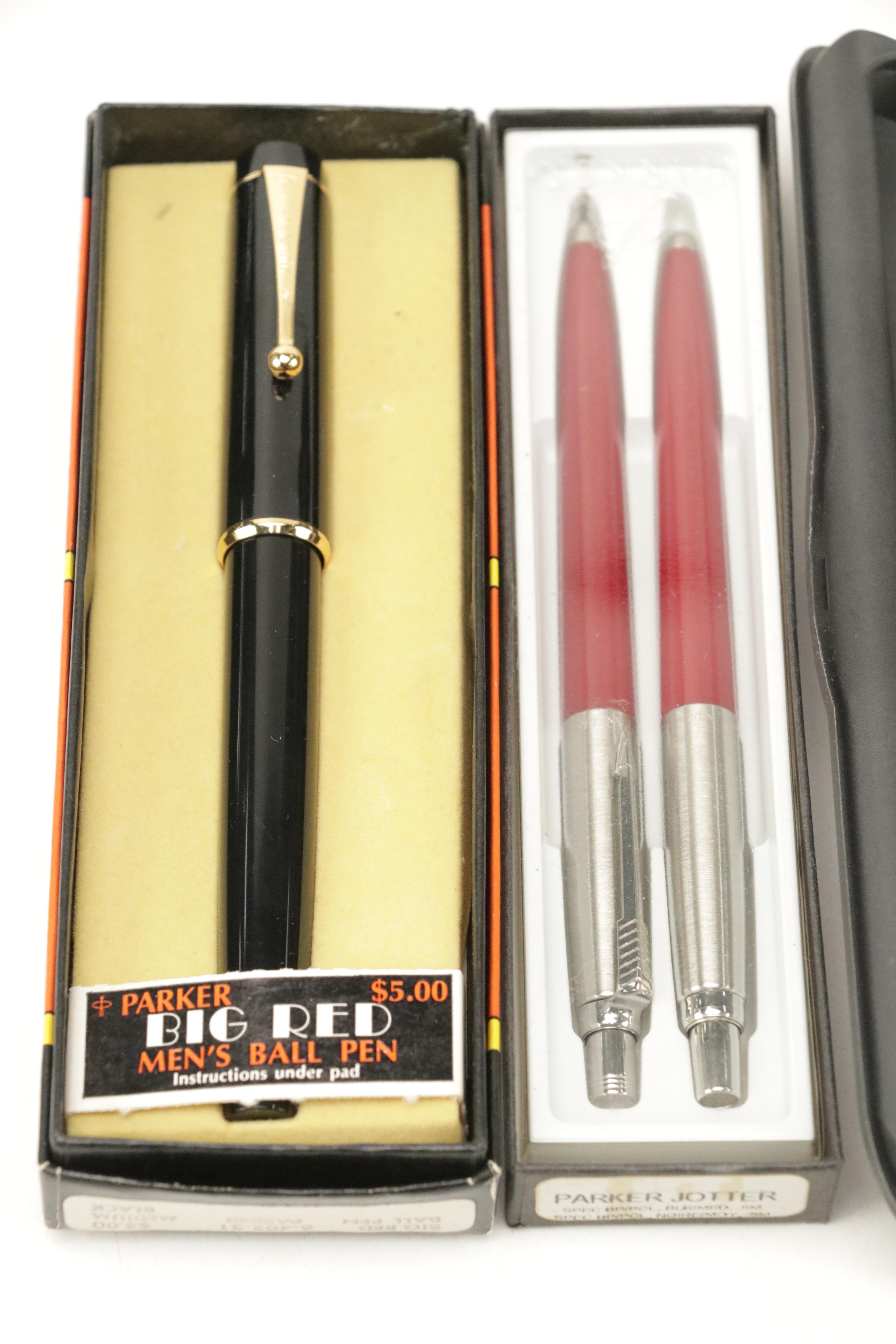 Parker "Big Red" Ballpoint Pen with Other Cross and Parker Pens and Pencils