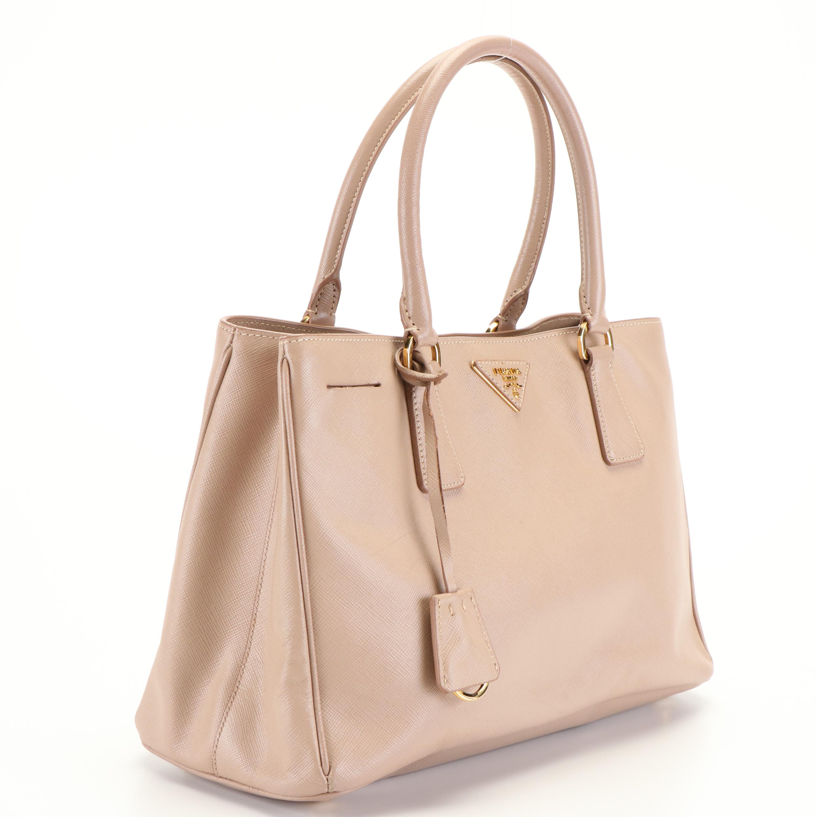 Prada Galleria Double-Zip Blush Saffiano Leather Handbag Tote