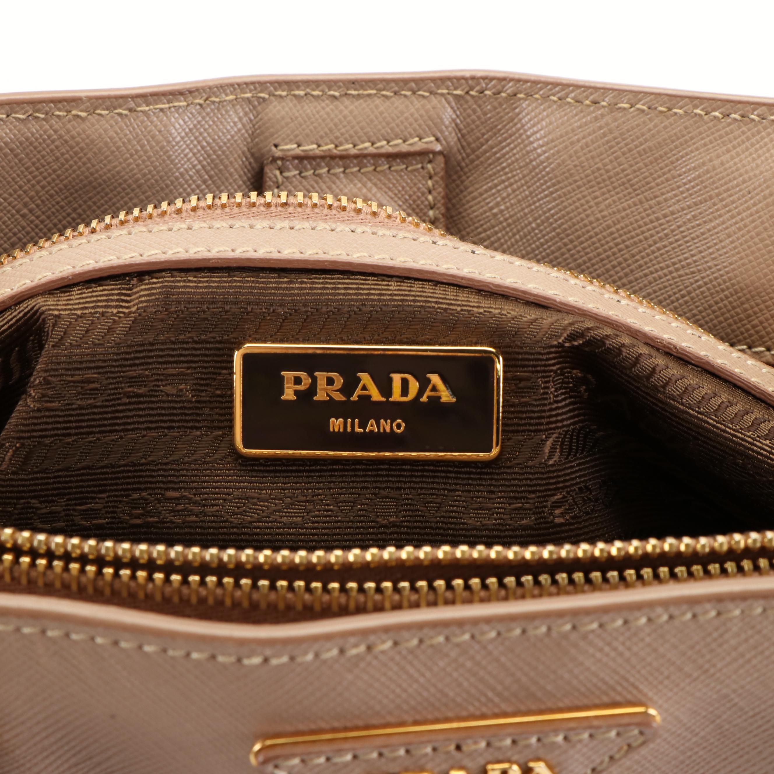 Prada Galleria Double-Zip Blush Saffiano Leather Handbag Tote