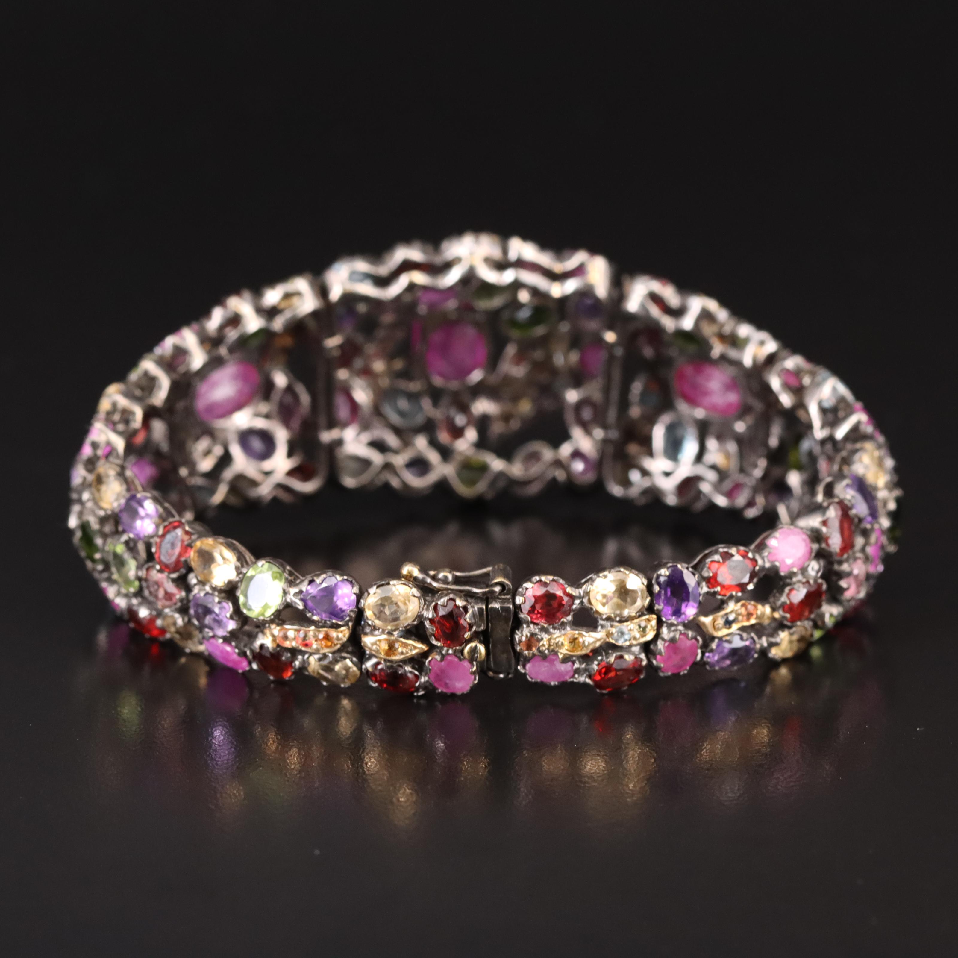 Sterling Filled Corundum, Diopside and Gemstone Bracelet