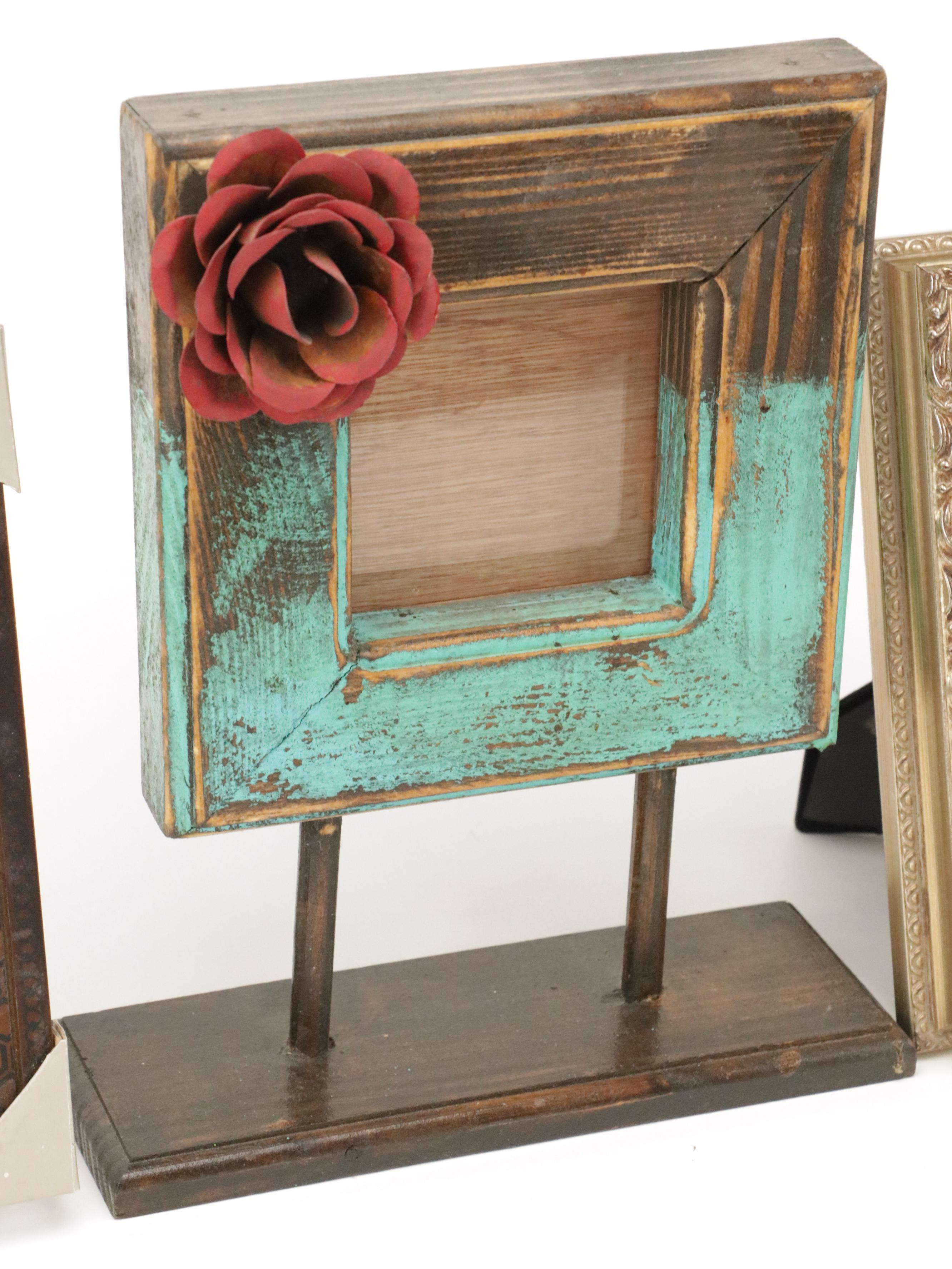 Contemporary Standing Wood Frame with Decorative Metal Flower with Other Frames