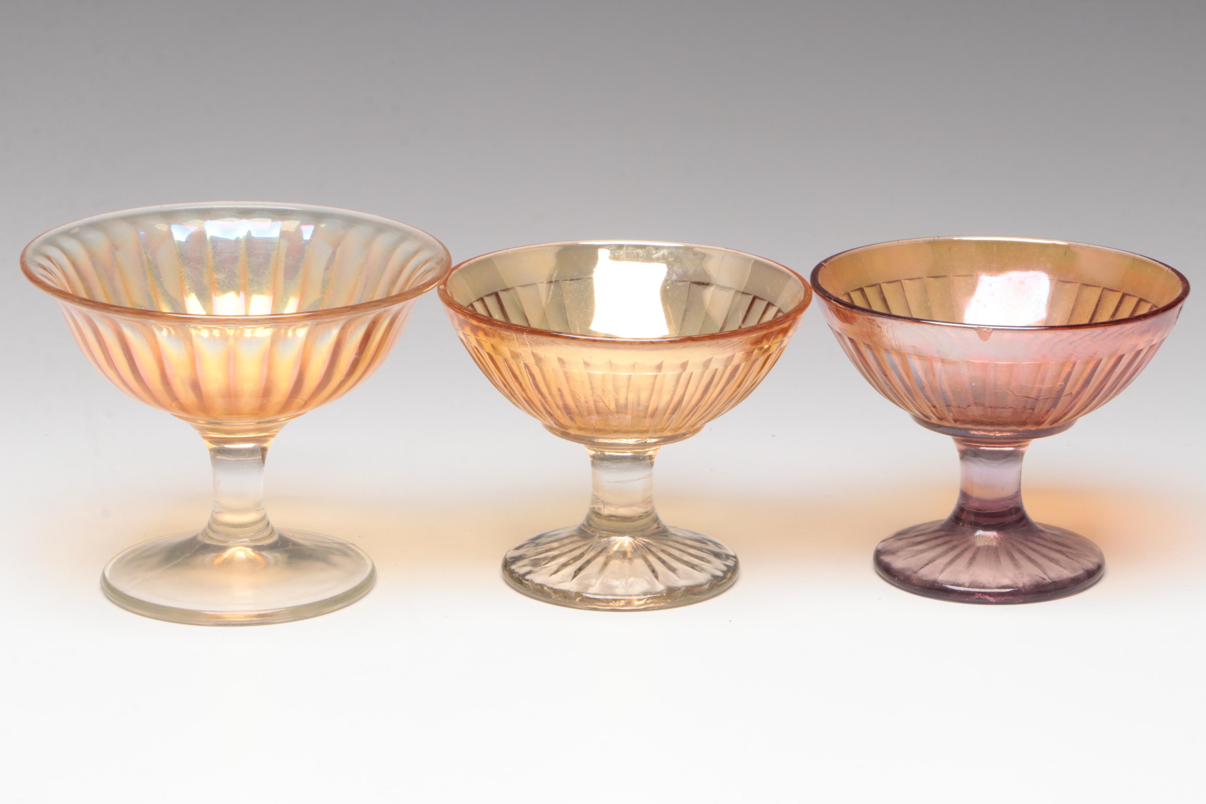 Indiana Glass Lotus Blossom Pedestal Bowl with Other Carnival Glass