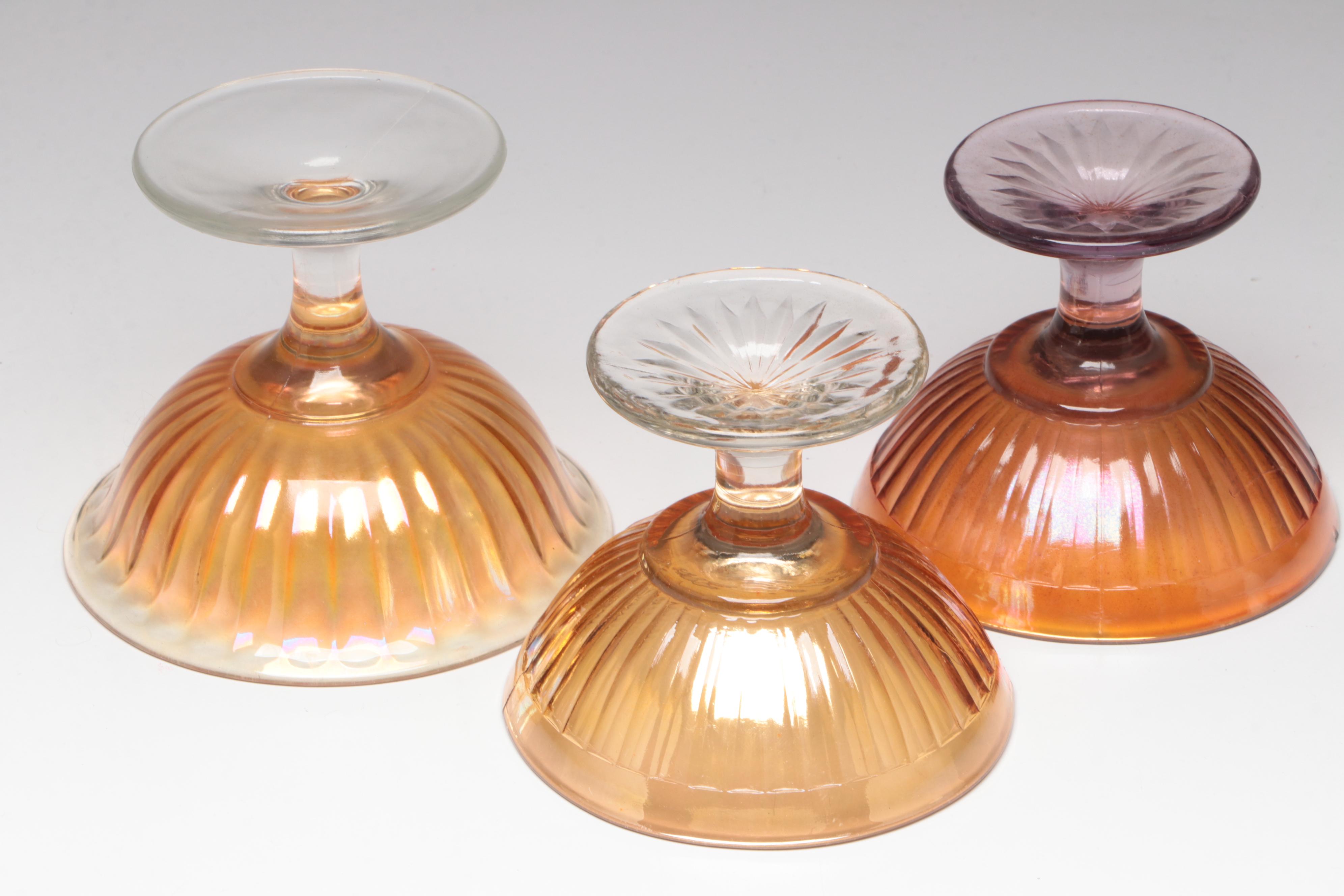 Indiana Glass Lotus Blossom Pedestal Bowl with Other Carnival Glass