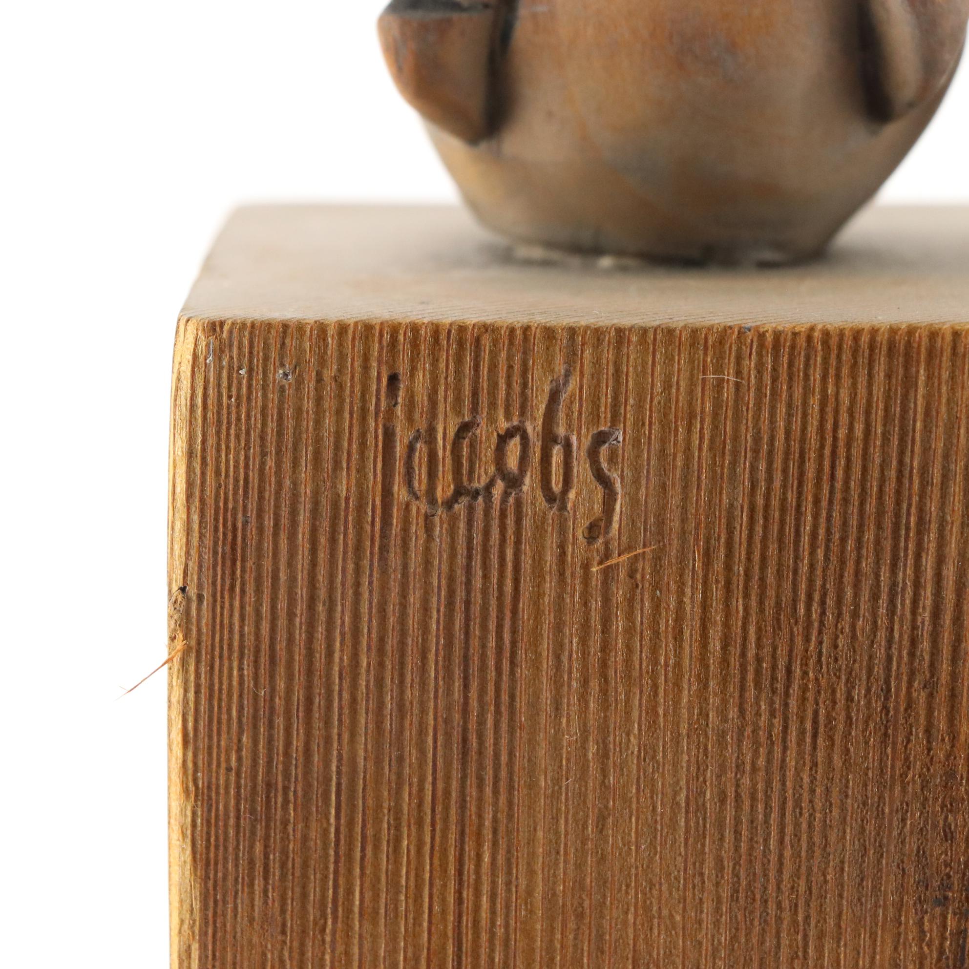 Figurative Mixed Media Sculpture with Wooden Base