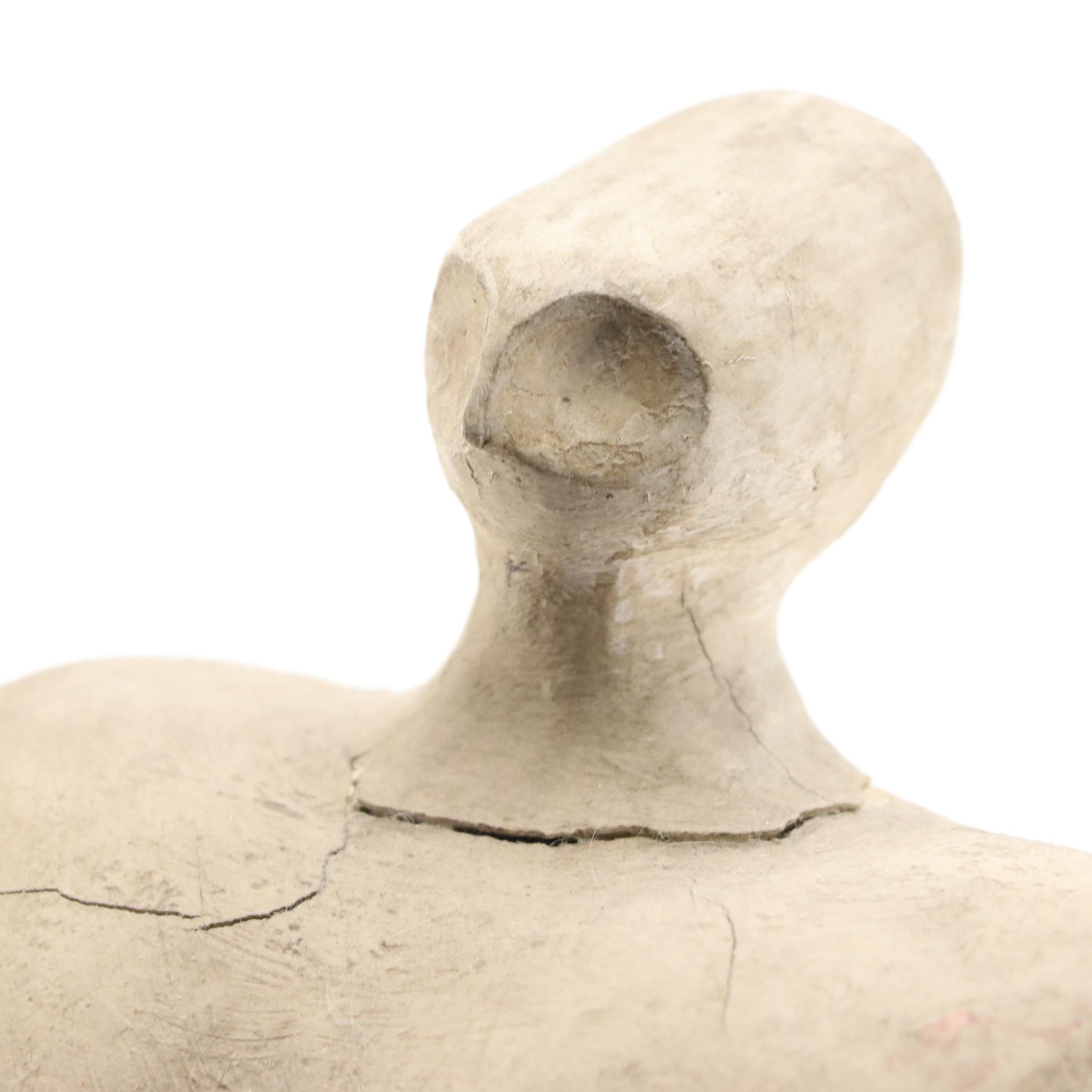 Figurative Mixed Media Sculpture with Wooden Base