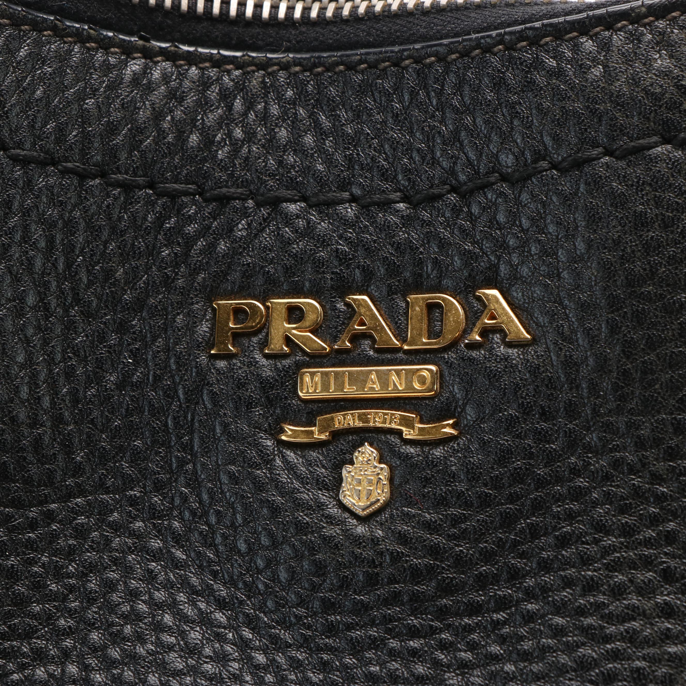 Prada Crossbody Tote in Black Vitello Daino Leather