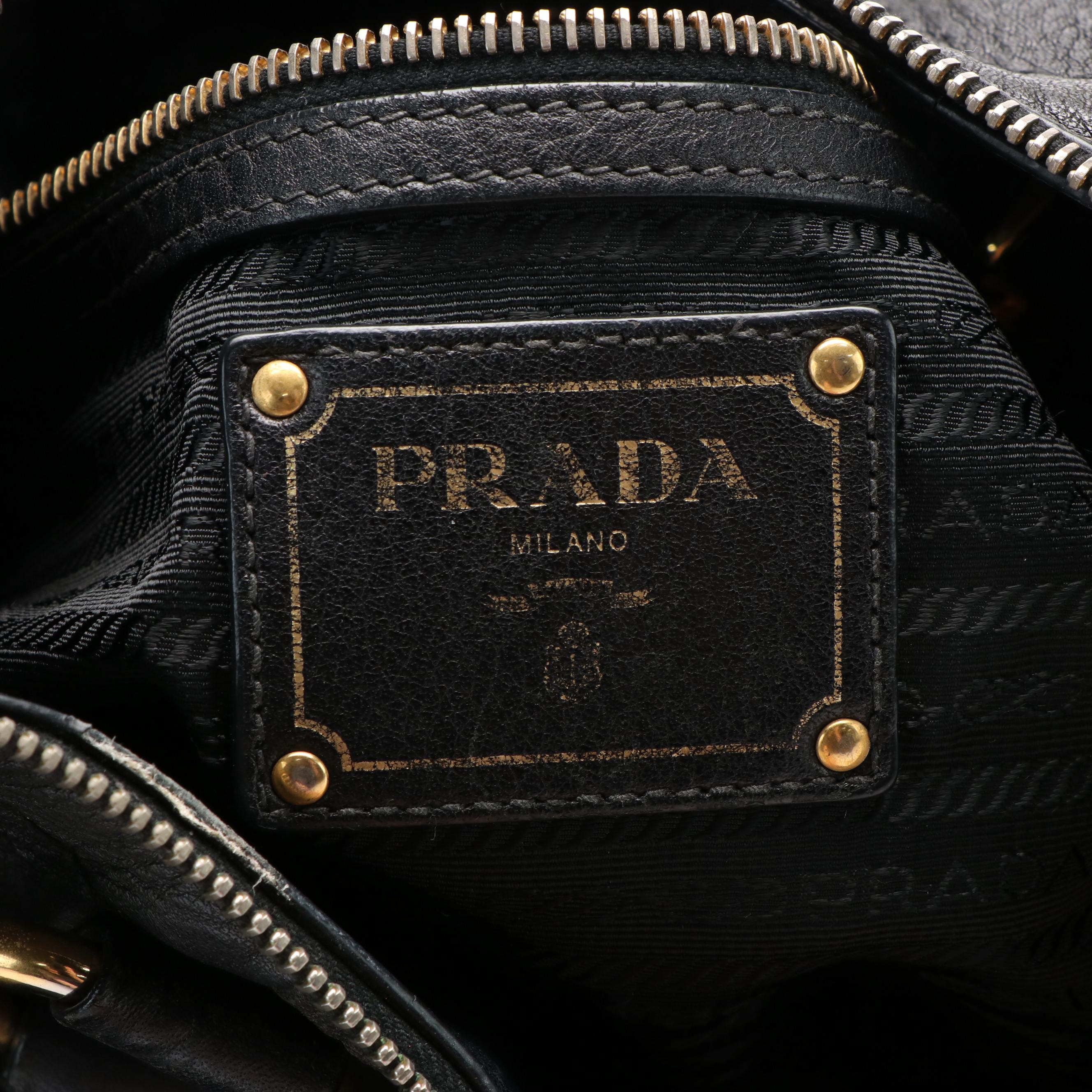 Prada Crossbody Tote in Black Vitello Daino Leather