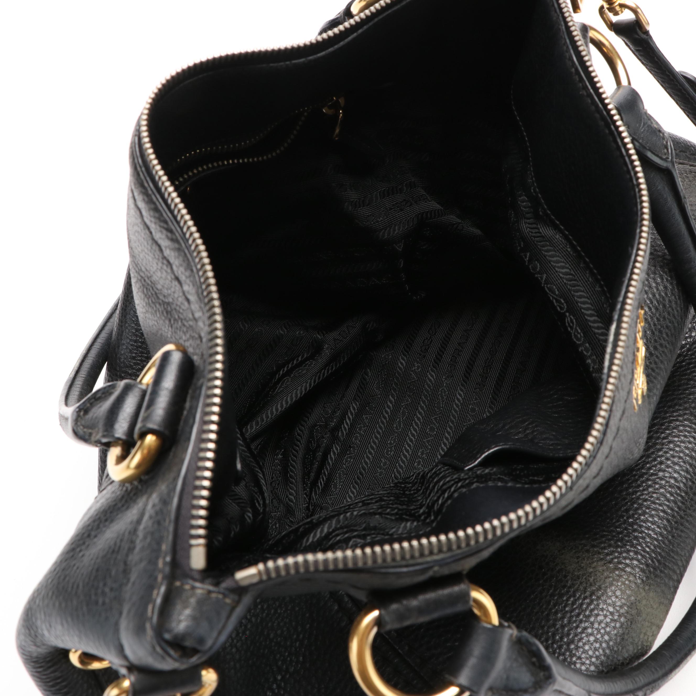 Prada Crossbody Tote in Black Vitello Daino Leather