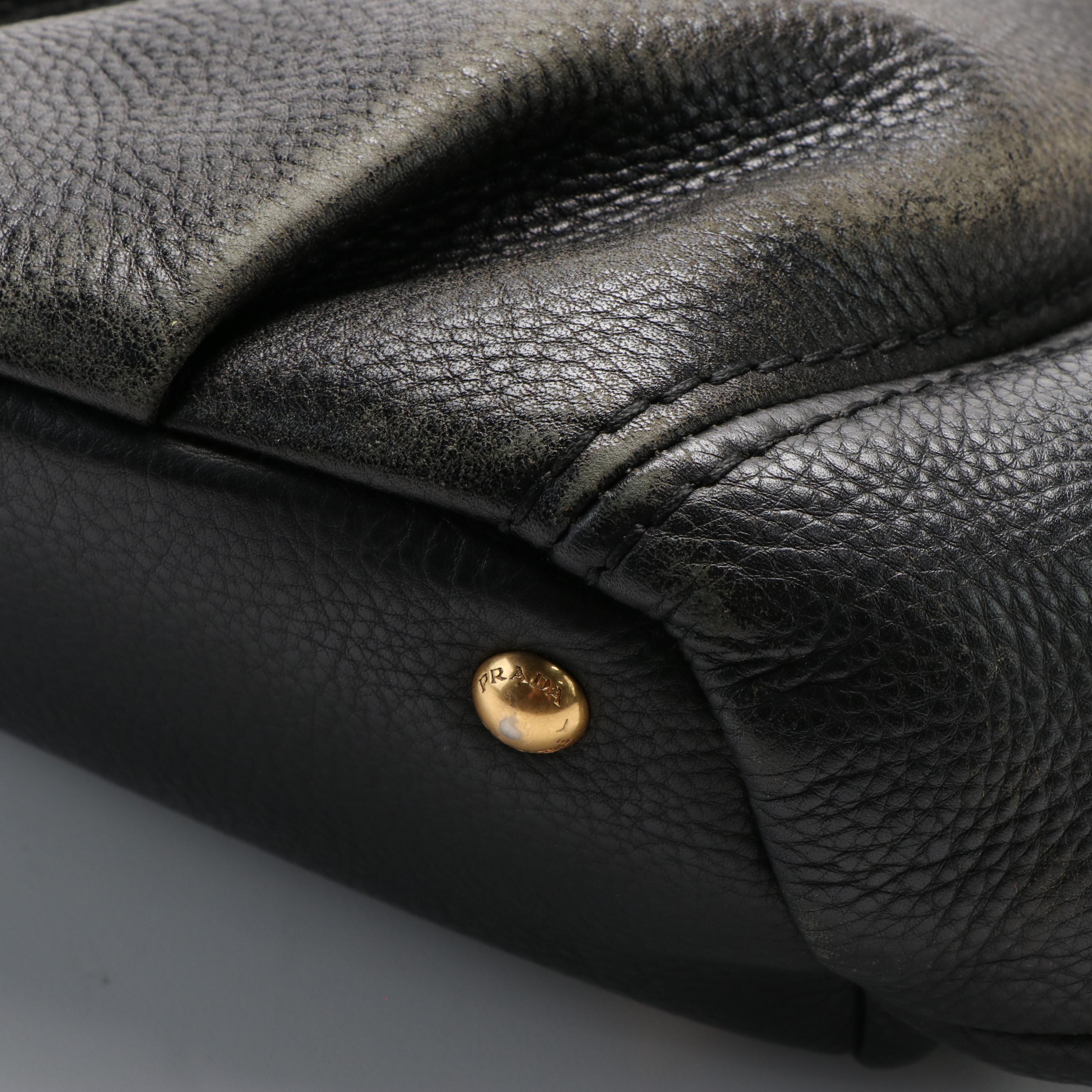 Prada Crossbody Tote in Black Vitello Daino Leather