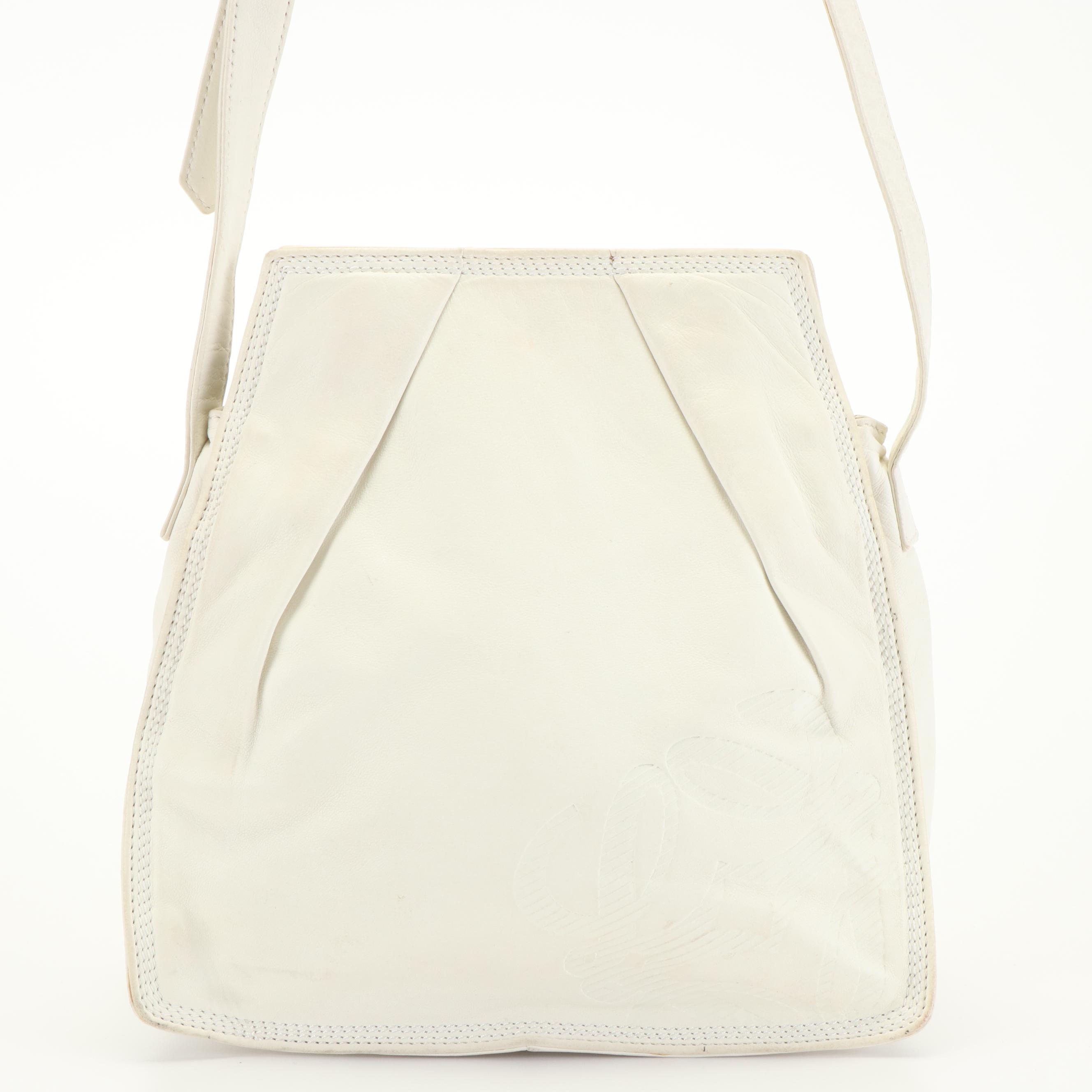 Loewe Embossed White Leather Shoulder Bag