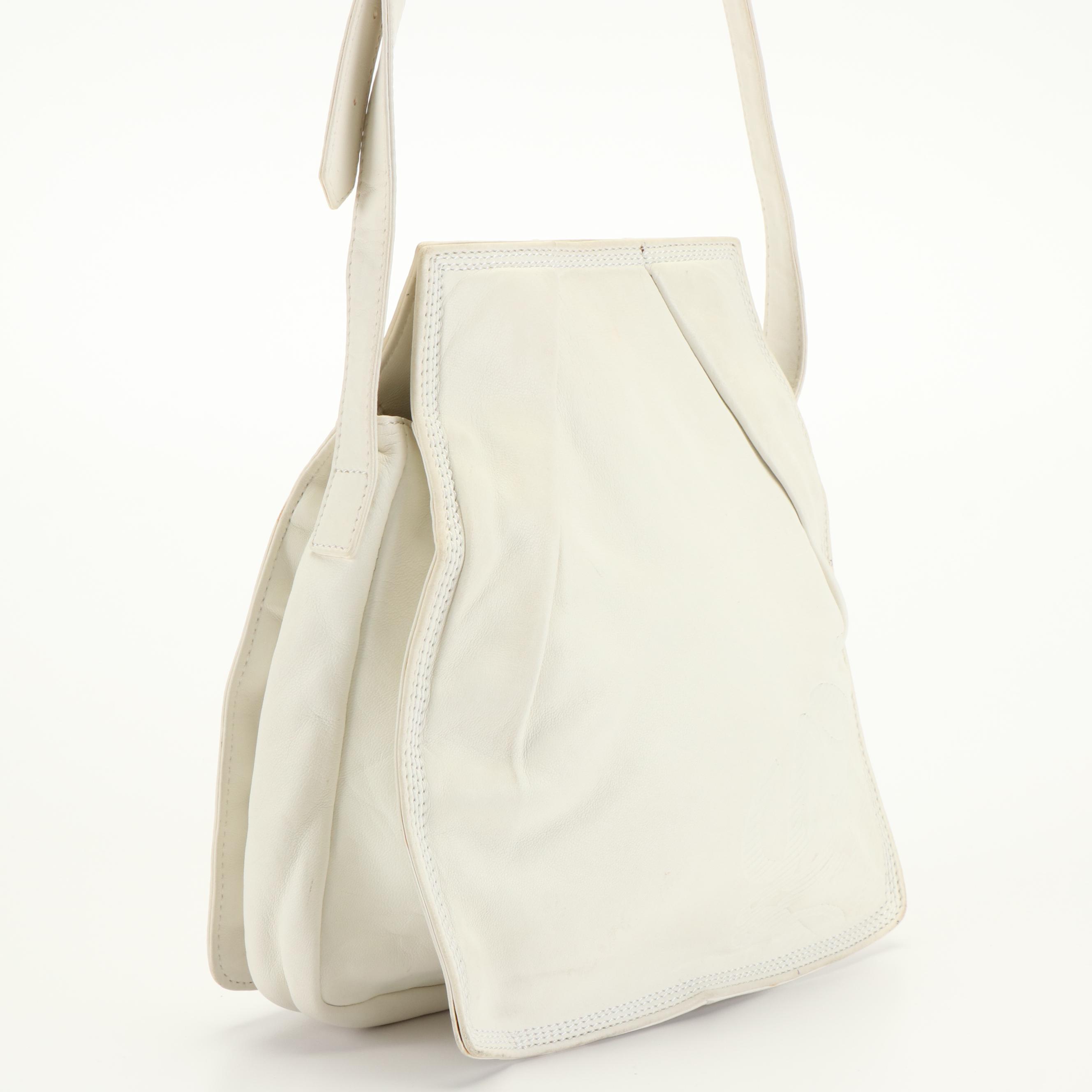Loewe Embossed White Leather Shoulder Bag