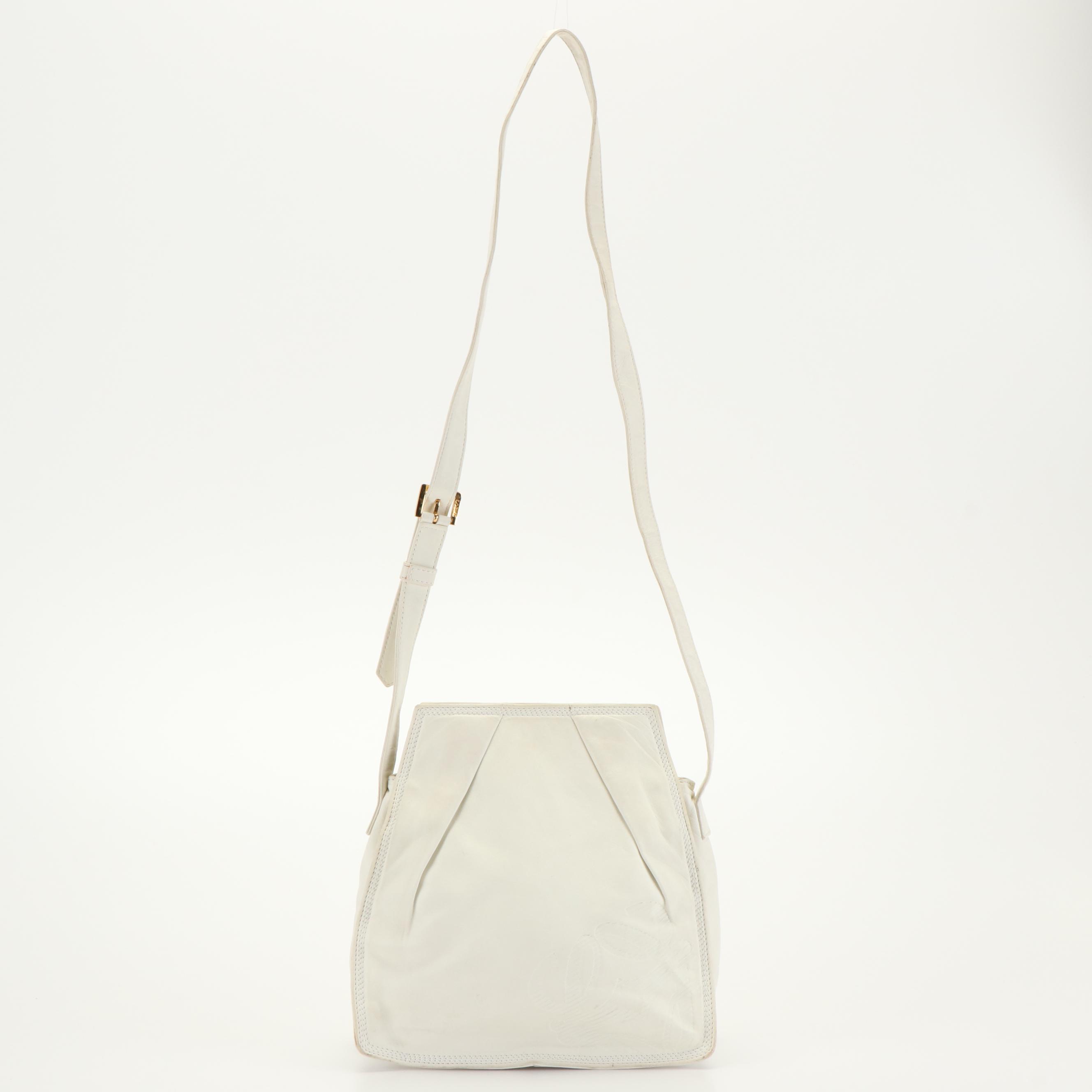Loewe Embossed White Leather Shoulder Bag