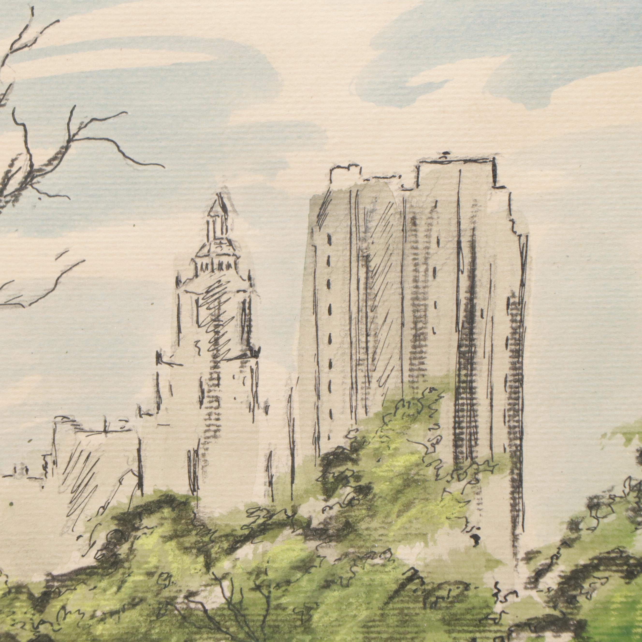 Pen & Ink With Watercolor Landscape Sketch "Central Park"