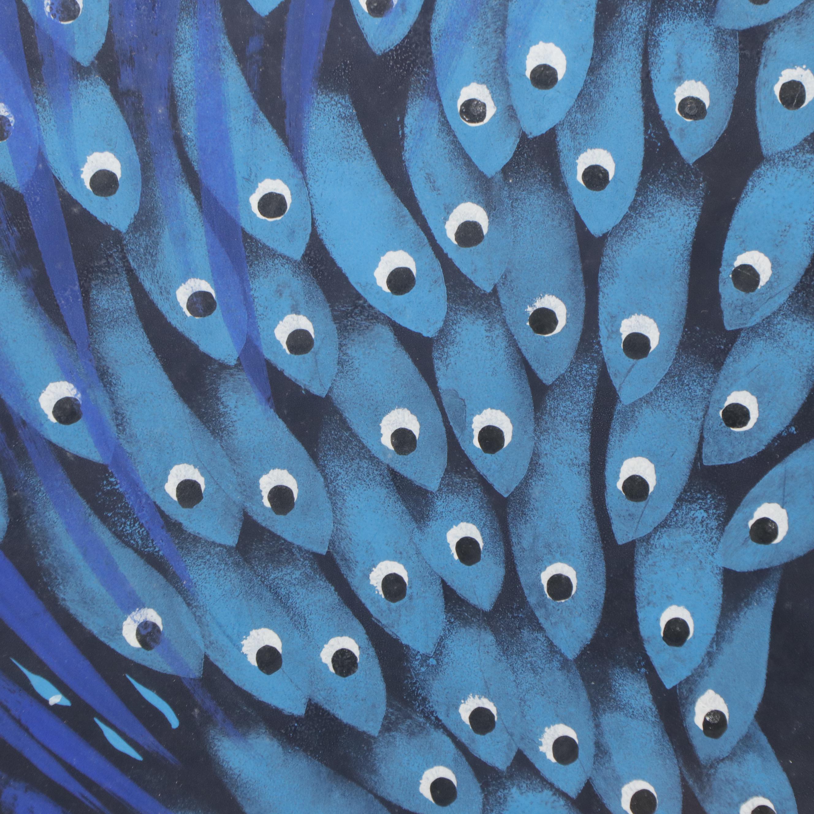 Chinese Folk Gouache Painting of School of Fish