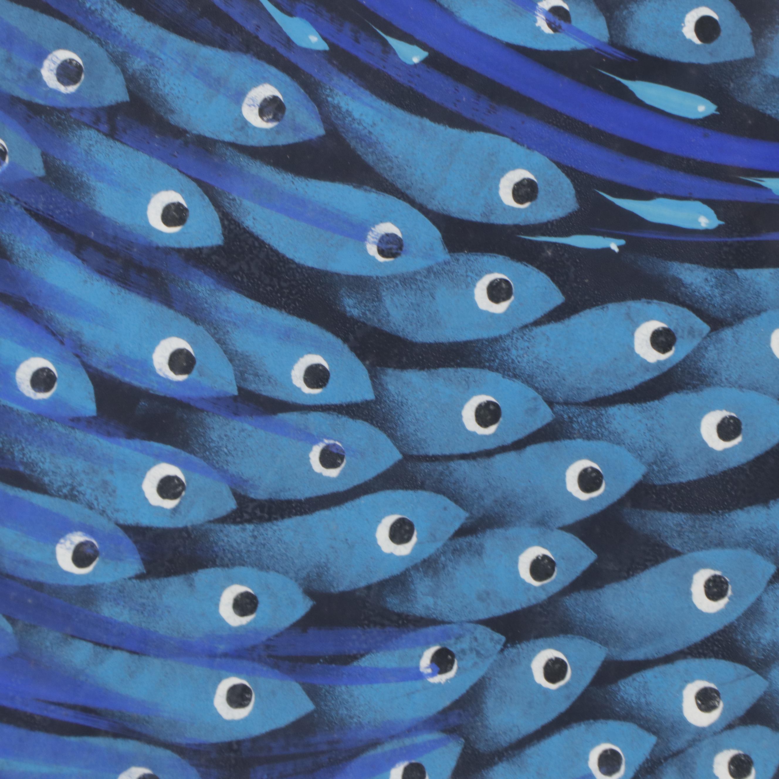 Chinese Folk Gouache Painting of School of Fish