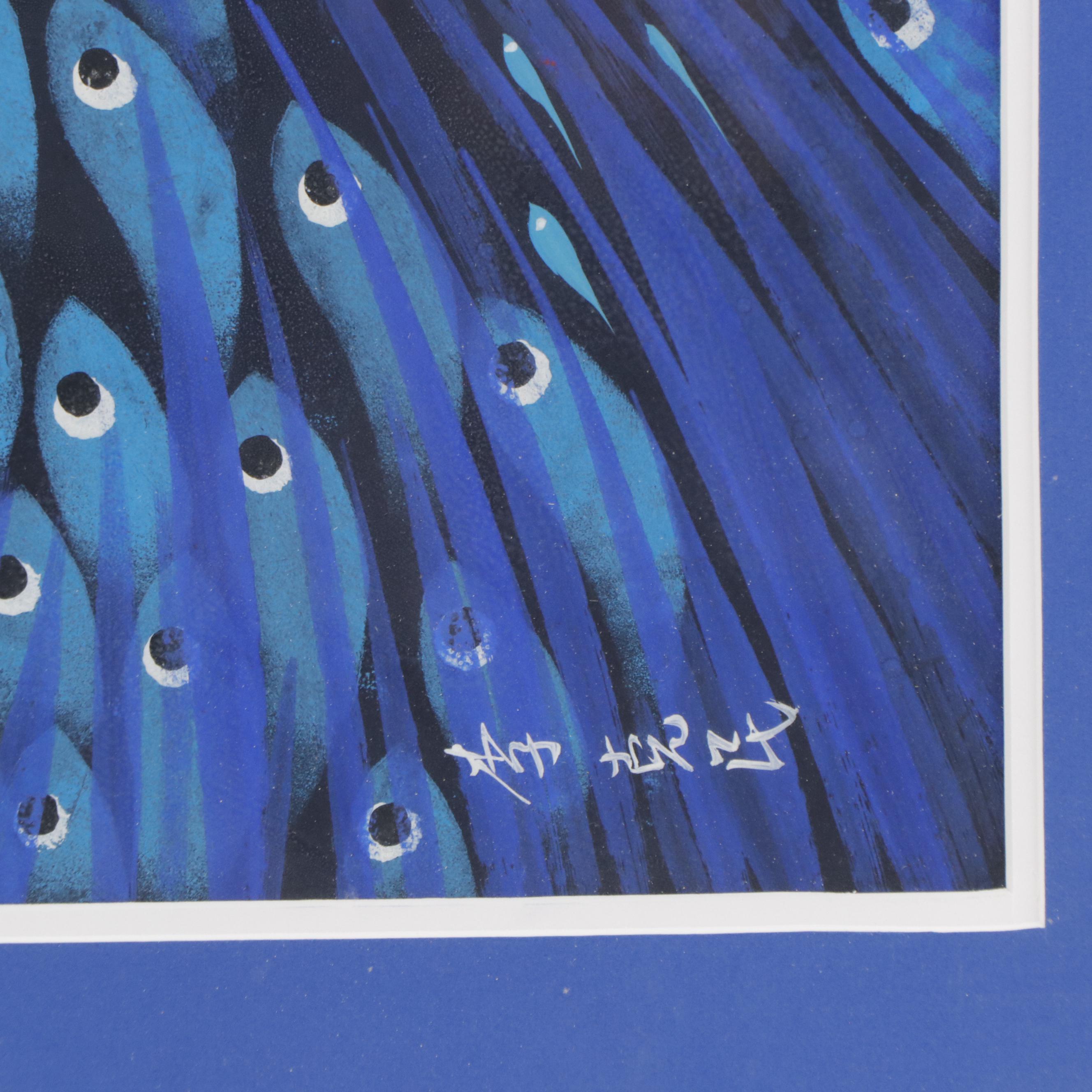 Chinese Folk Gouache Painting of School of Fish