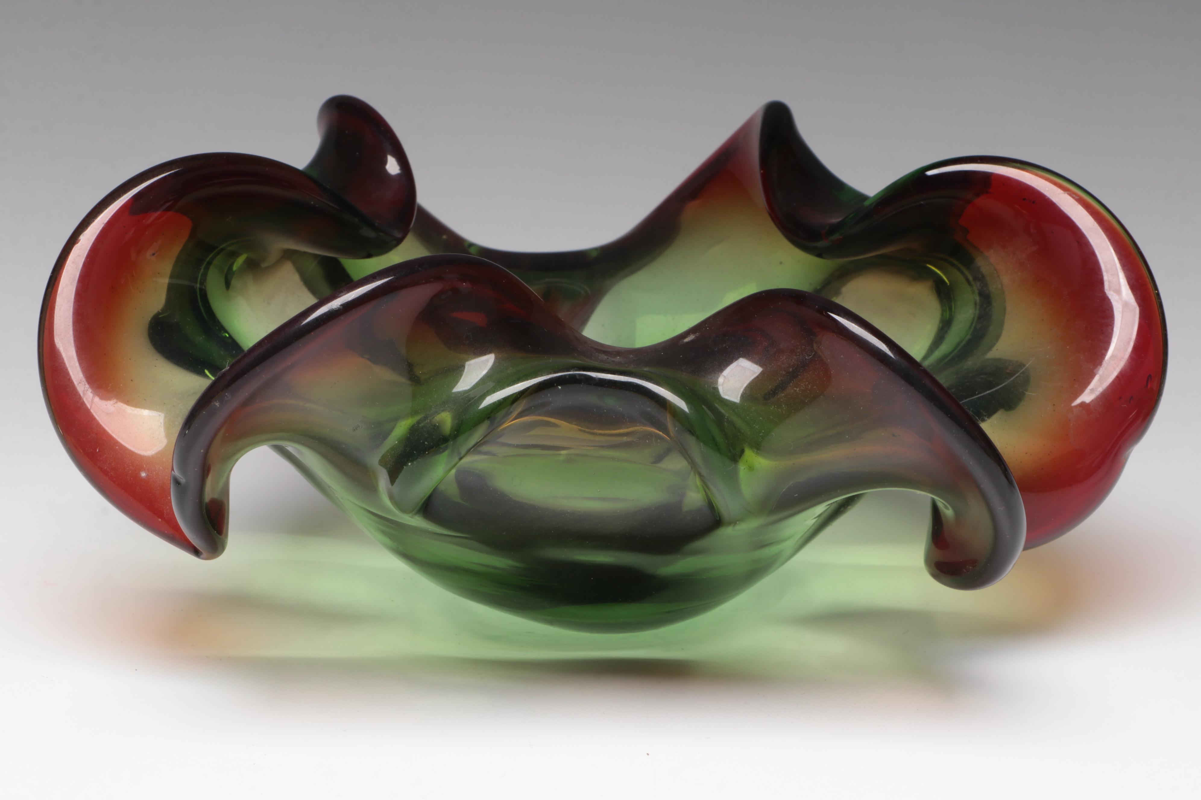 Handmade Art Glass Bowls with Apple, Mushroom, and Bird Paperweights