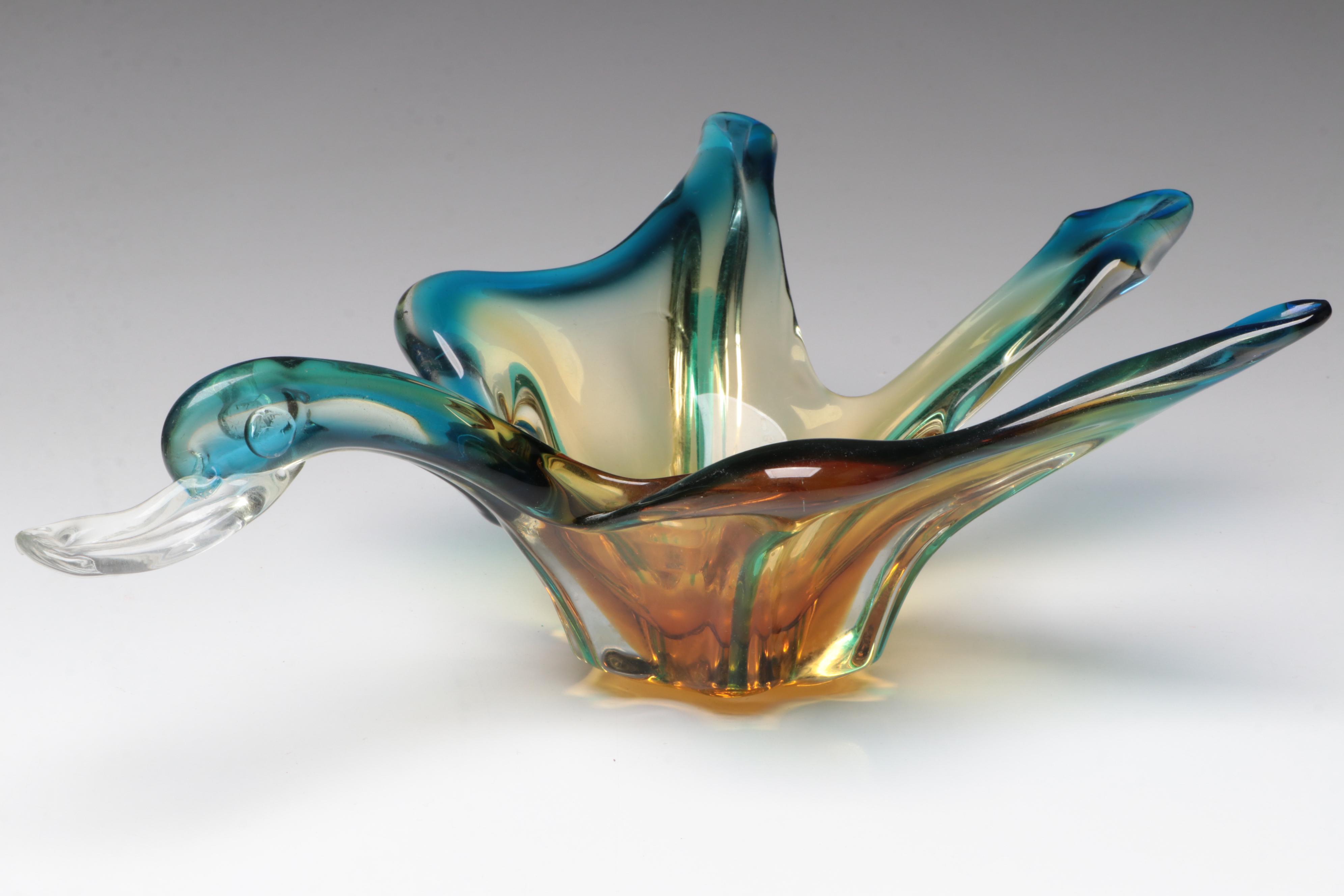 Handmade Art Glass Bowls with Apple, Mushroom, and Bird Paperweights