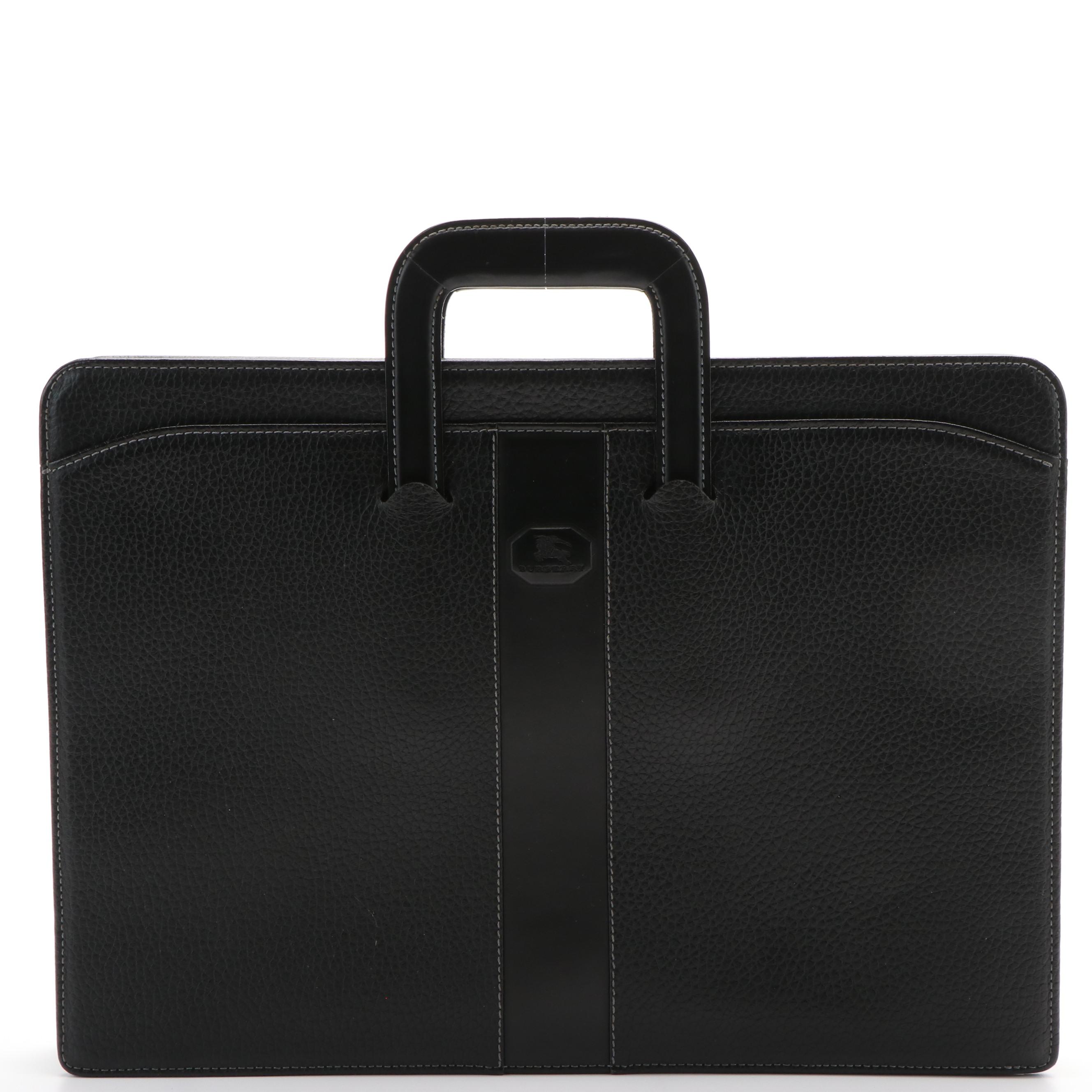 Burberry Black Textured Leather Business Briefcase