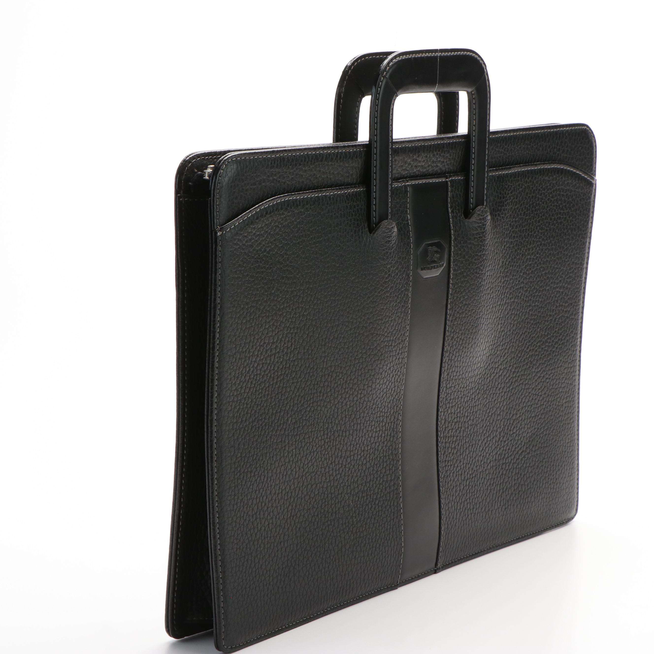 Burberry Black Textured Leather Business Briefcase