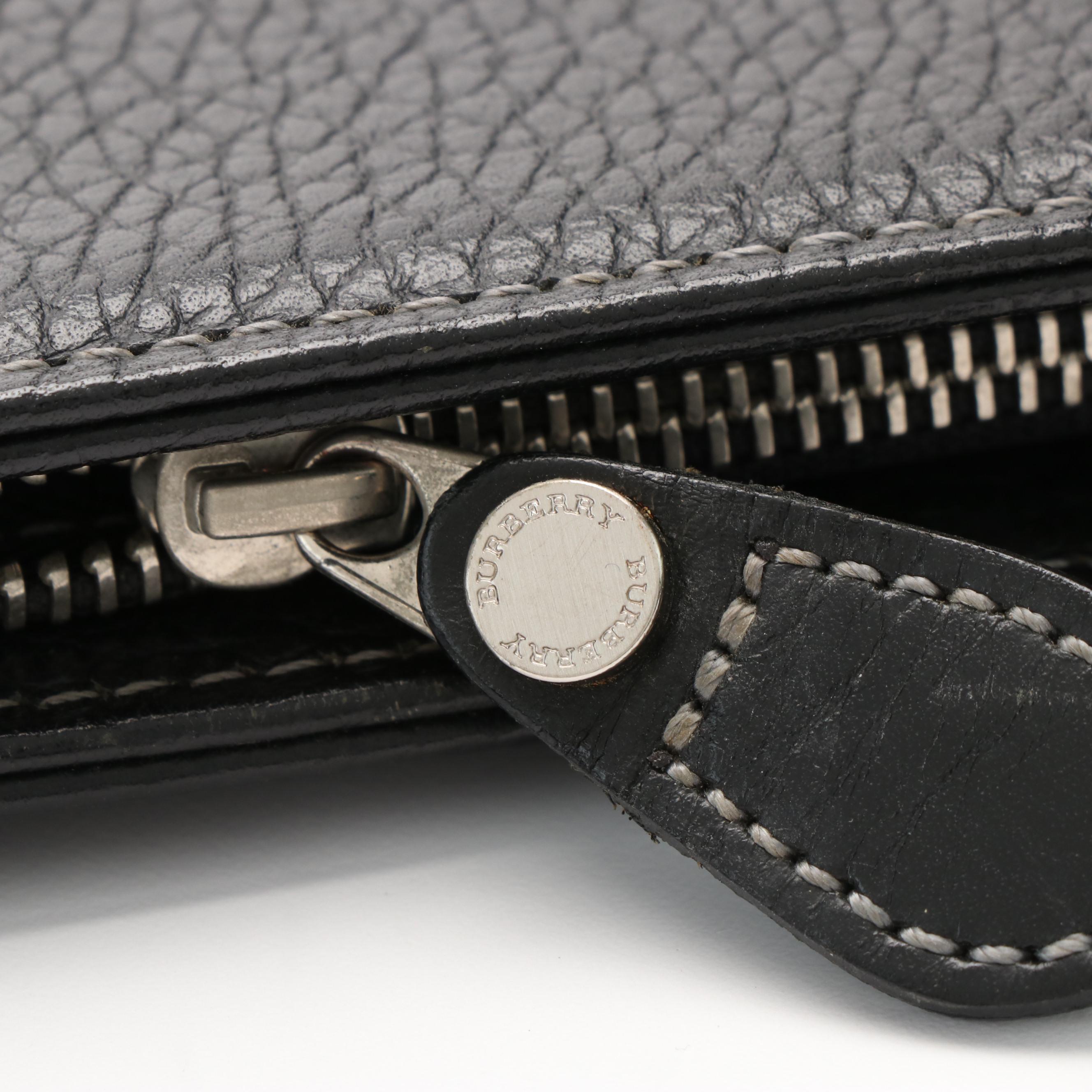 Burberry Black Textured Leather Business Briefcase