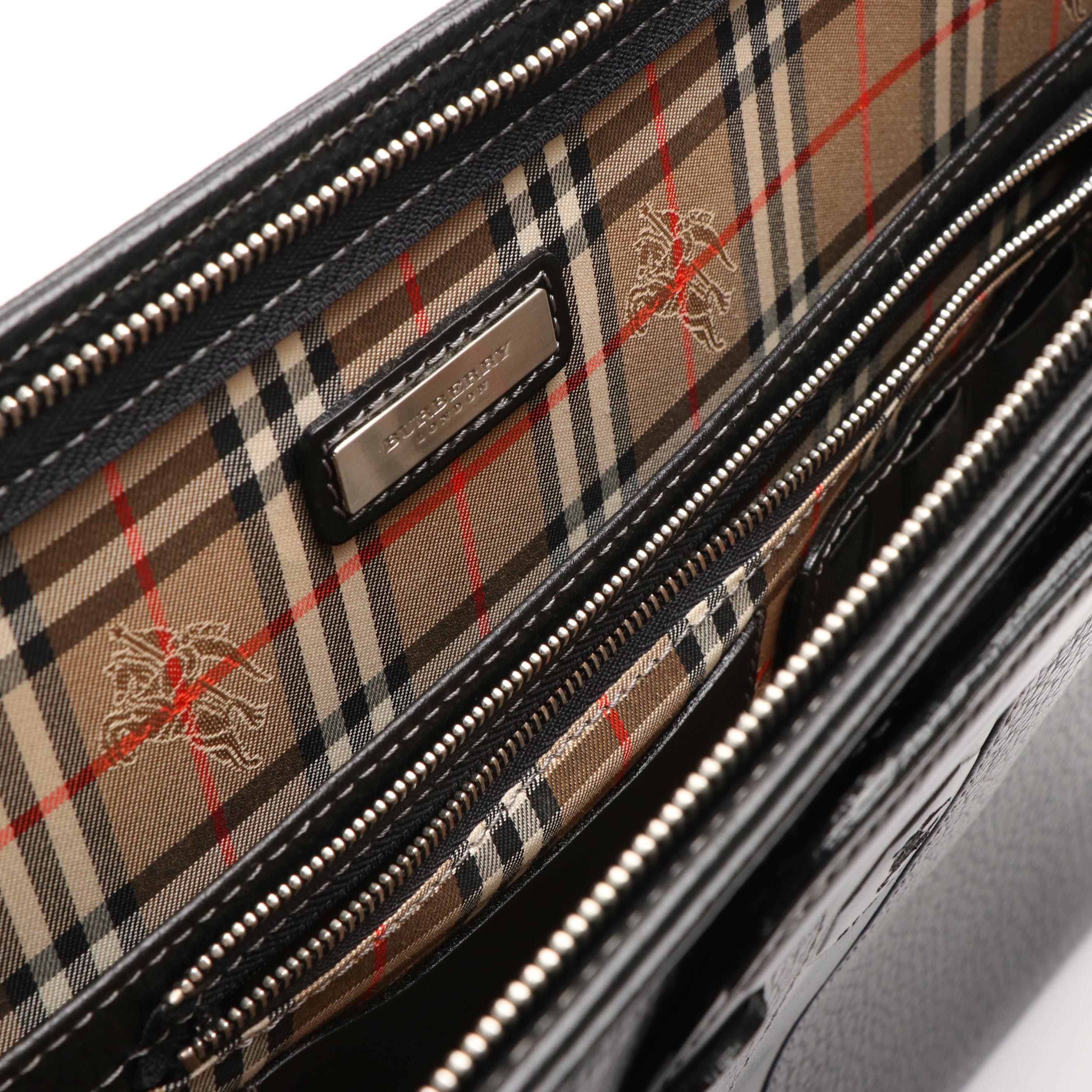 Burberry Black Textured Leather Business Briefcase