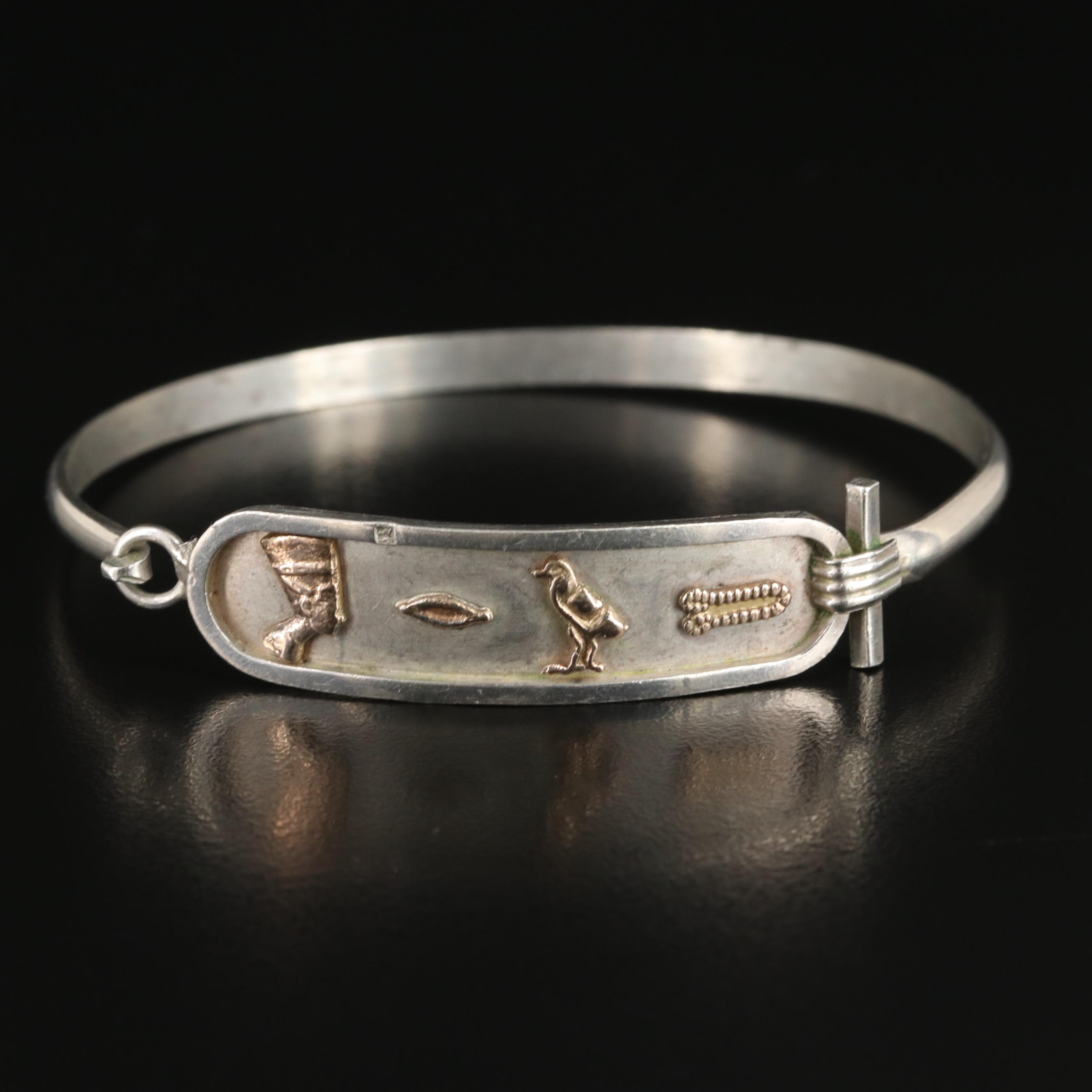 Vintage Egyptian 800 Silver Hieroglyph Bangle