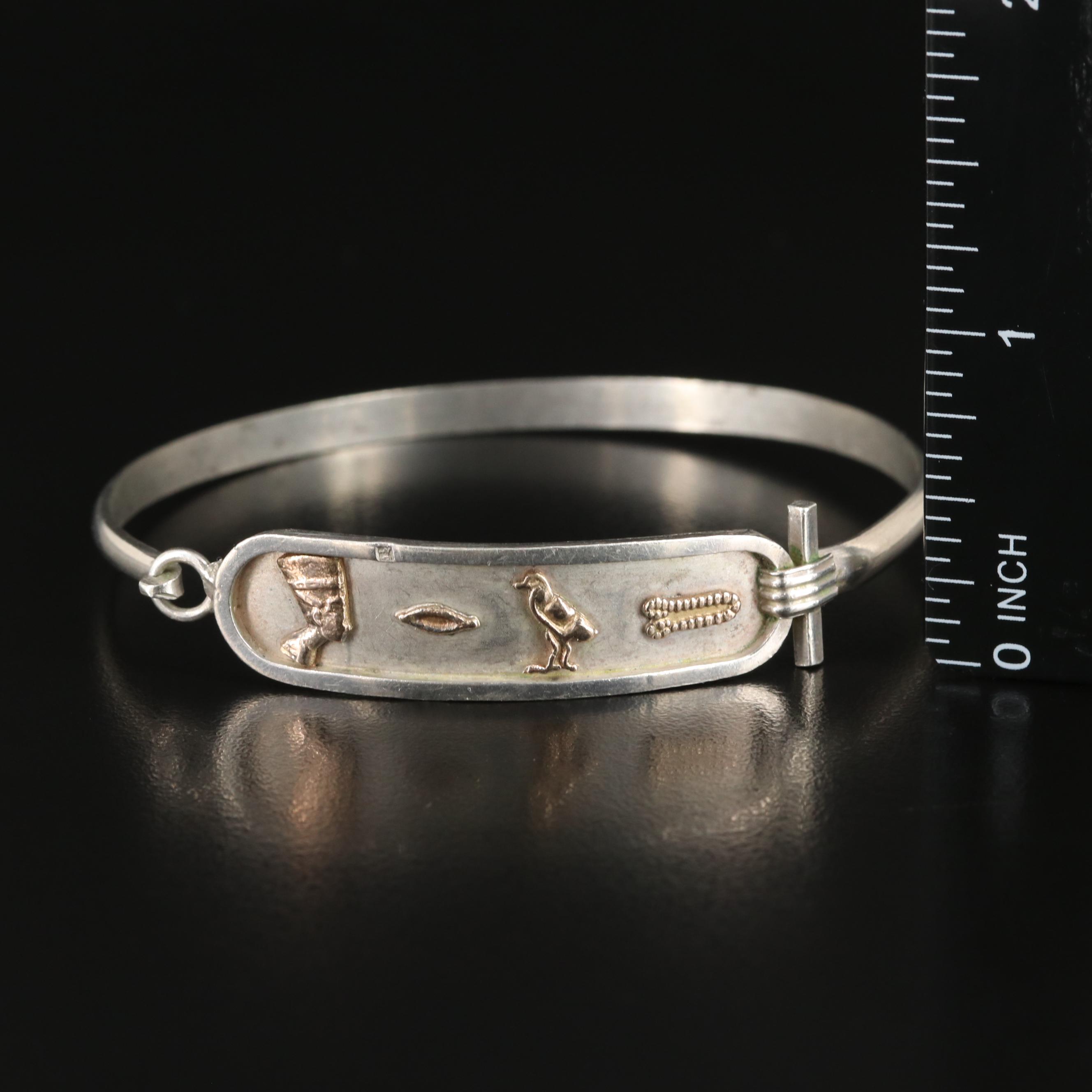 Vintage Egyptian 800 Silver Hieroglyph Bangle