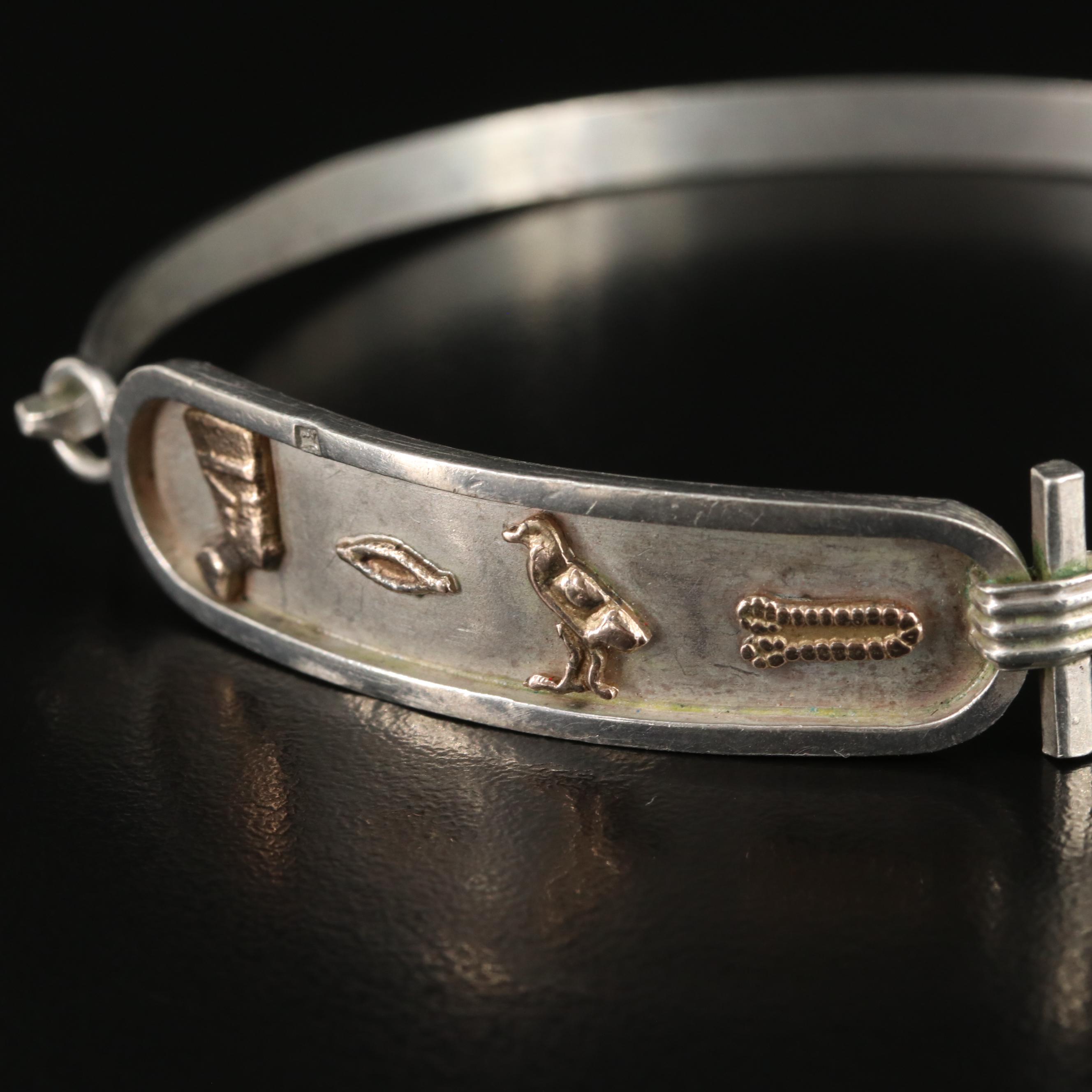 Vintage Egyptian 800 Silver Hieroglyph Bangle