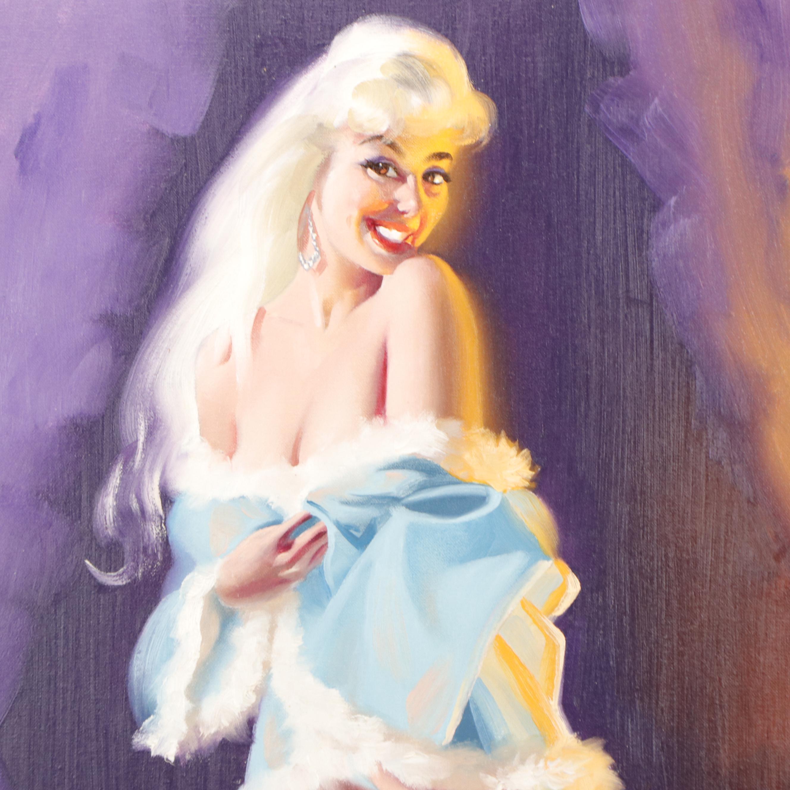 Donald Rust Oil Painting of Boudoir Scene With Pin-up Figure, 2003