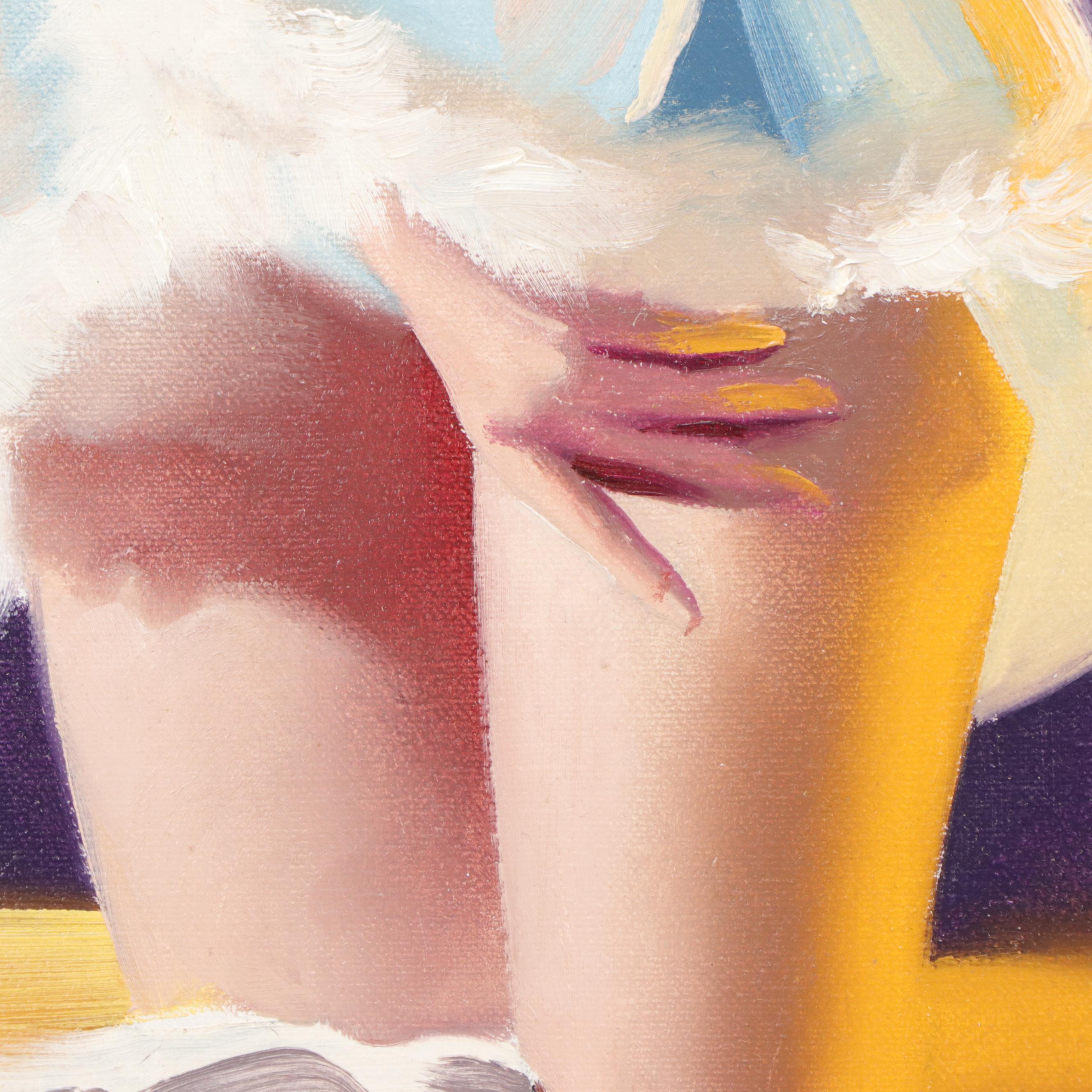 Donald Rust Oil Painting of Boudoir Scene With Pin-up Figure, 2003