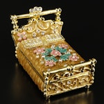 Enamel and Crystal Gold Flower Bed Trinket with Box