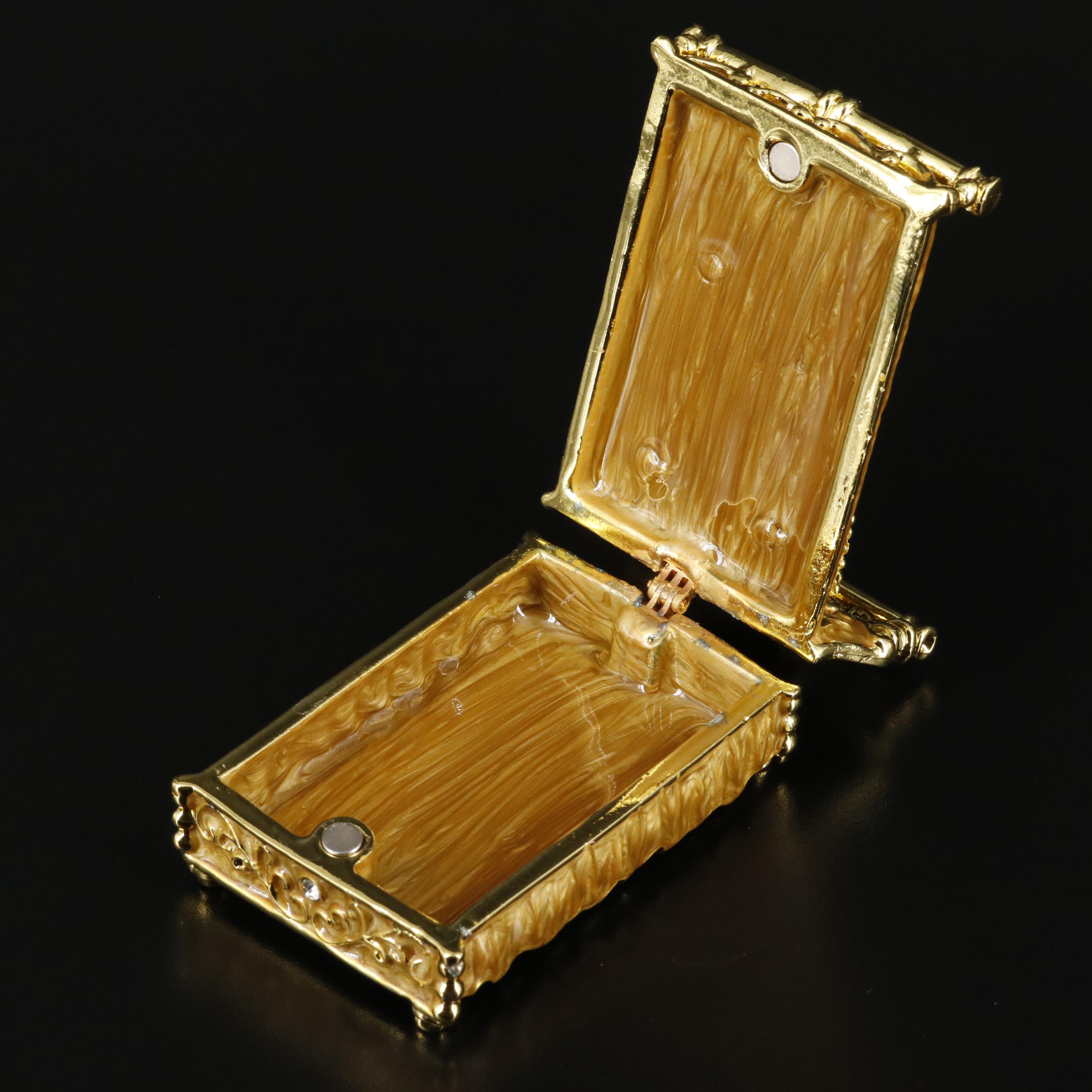 Enamel and Crystal Gold Flower Bed Trinket with Box