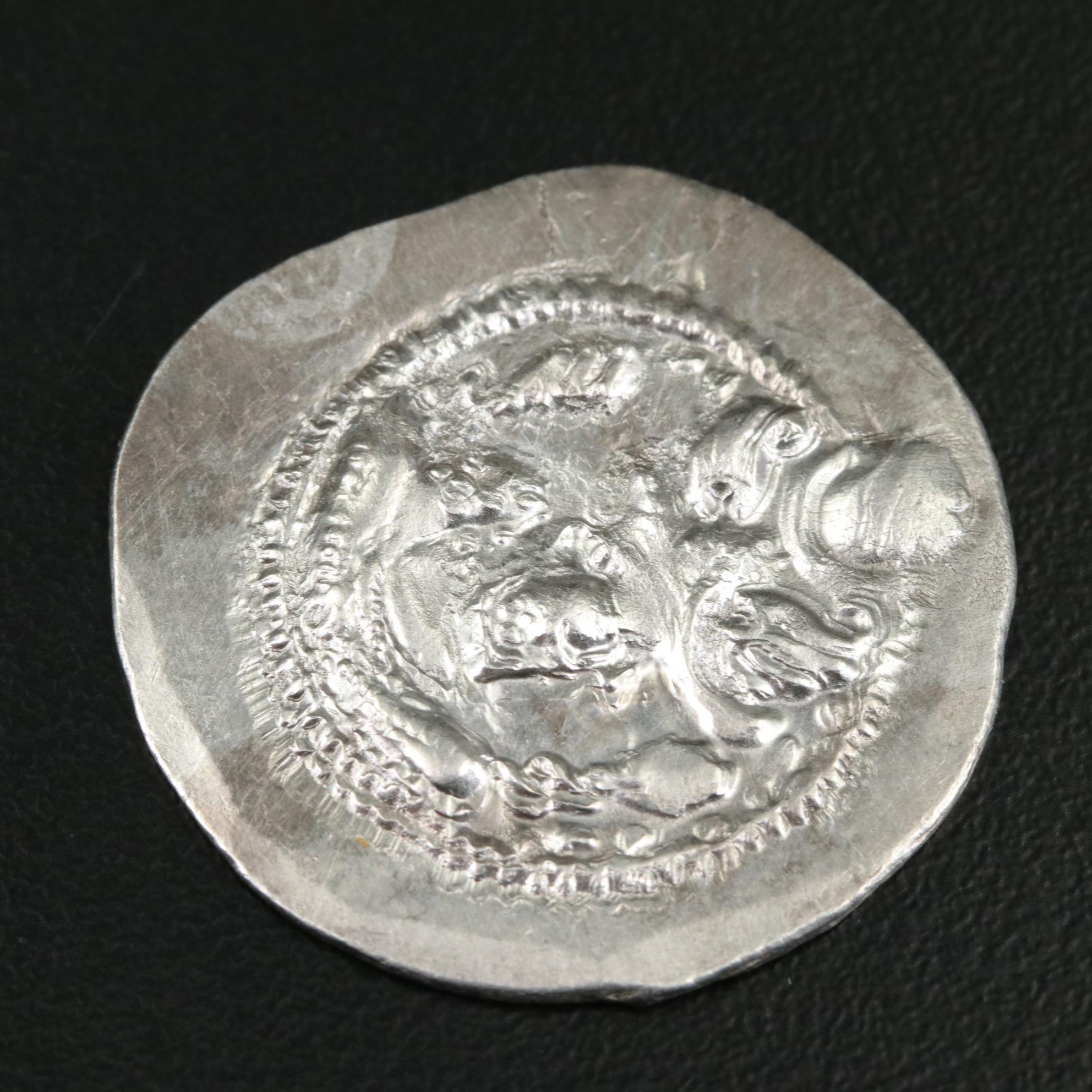 Ancient Sasanian AR Drachm Coin of Peroz, ca. 480 A.D.