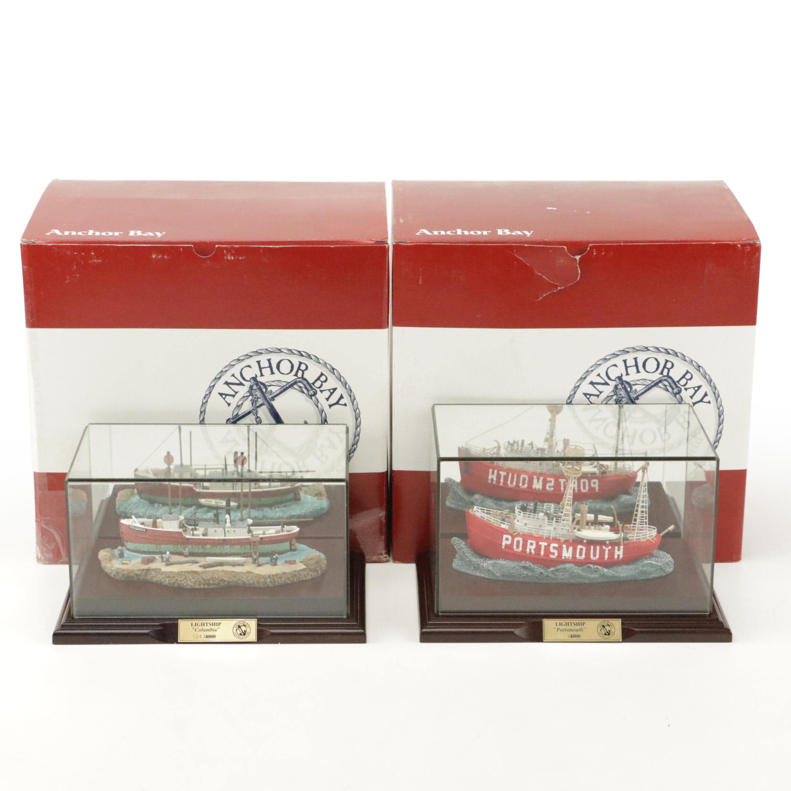 Anchor Bay "The Columbia" and "The Portsmouth" Model Ships and Display Cases