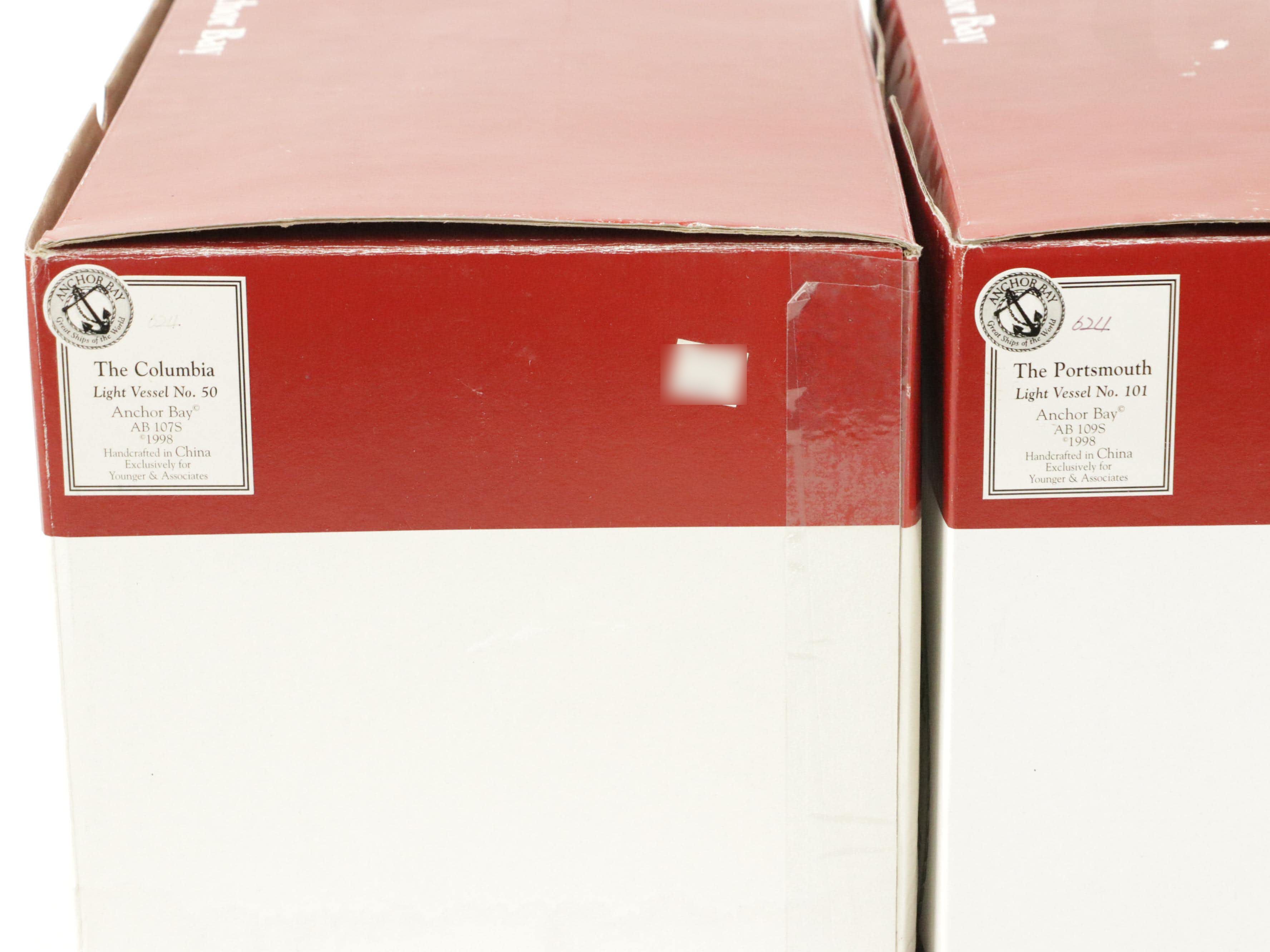 Anchor Bay "The Columbia" and "The Portsmouth" Model Ships and Display Cases