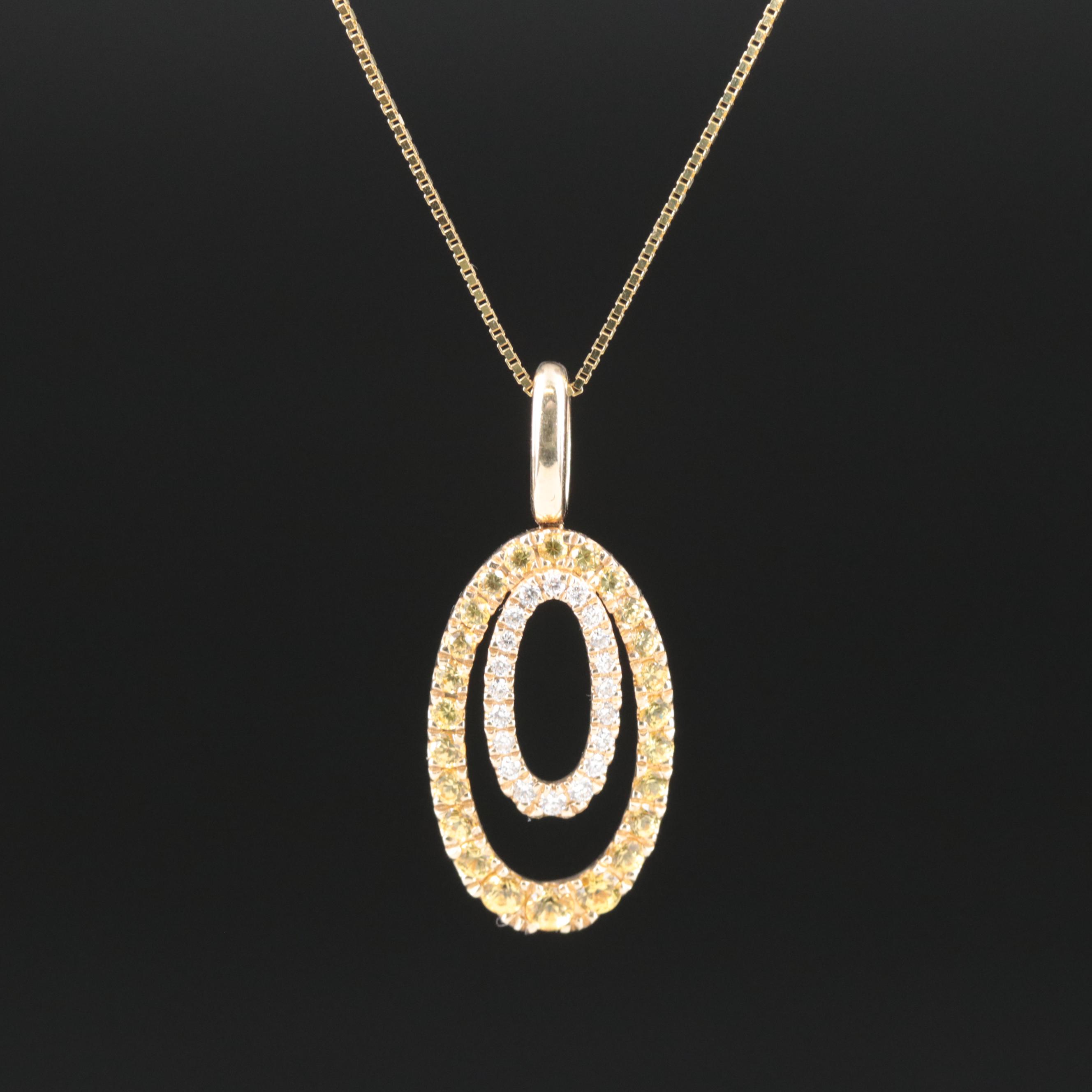 14K Diamond and Yellow Sapphire Pendant Necklace