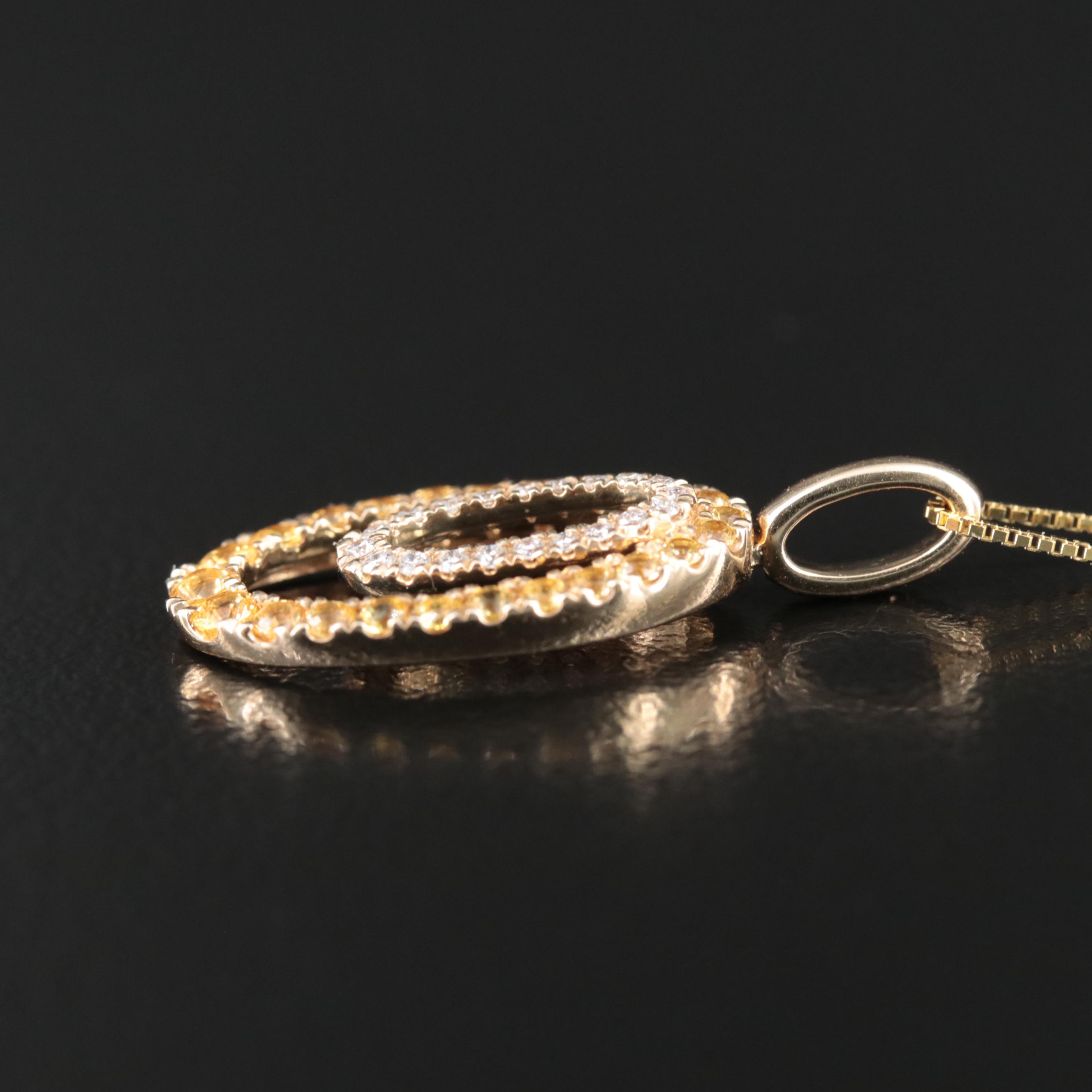 14K Diamond and Yellow Sapphire Pendant Necklace