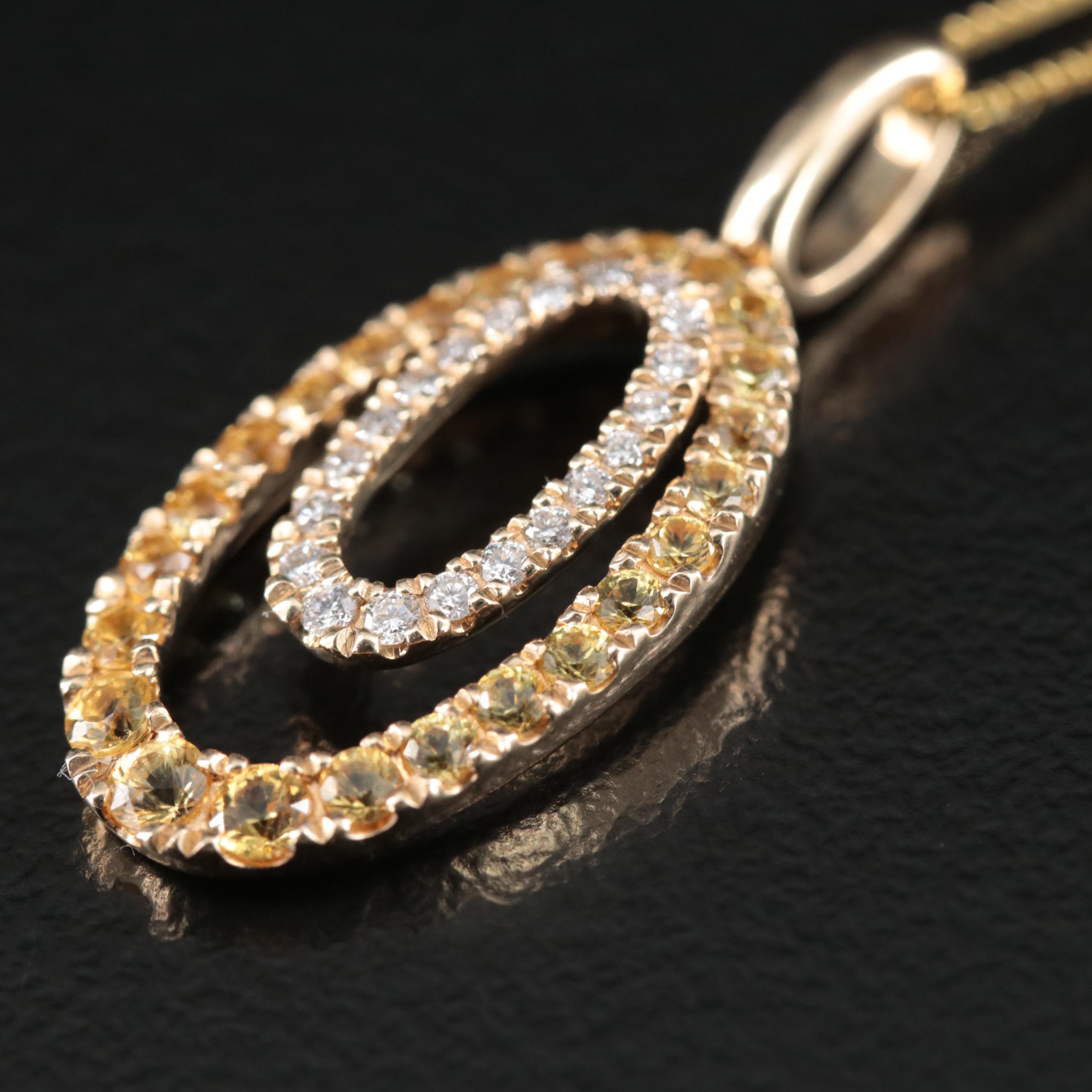 14K Diamond and Yellow Sapphire Pendant Necklace