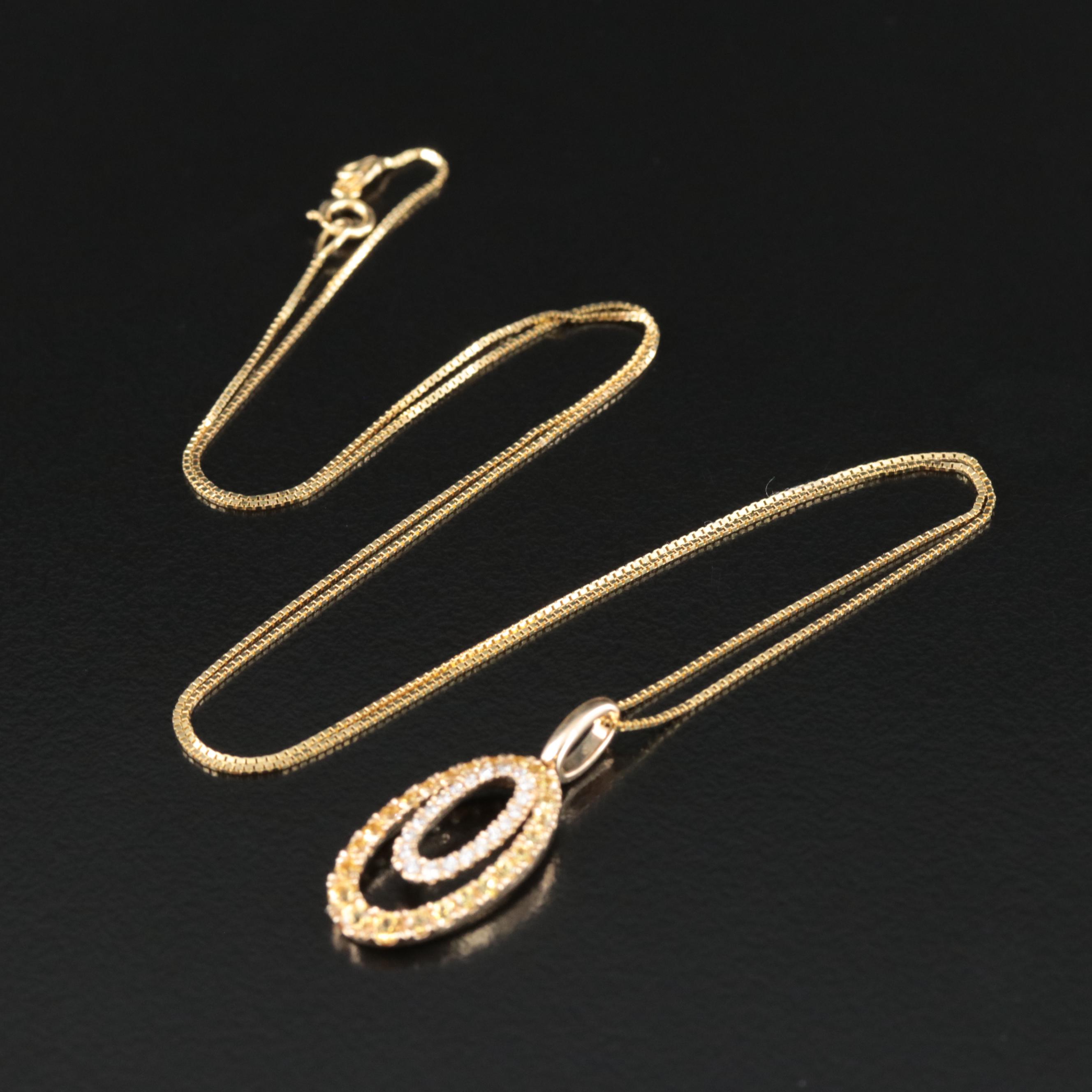 14K Diamond and Yellow Sapphire Pendant Necklace