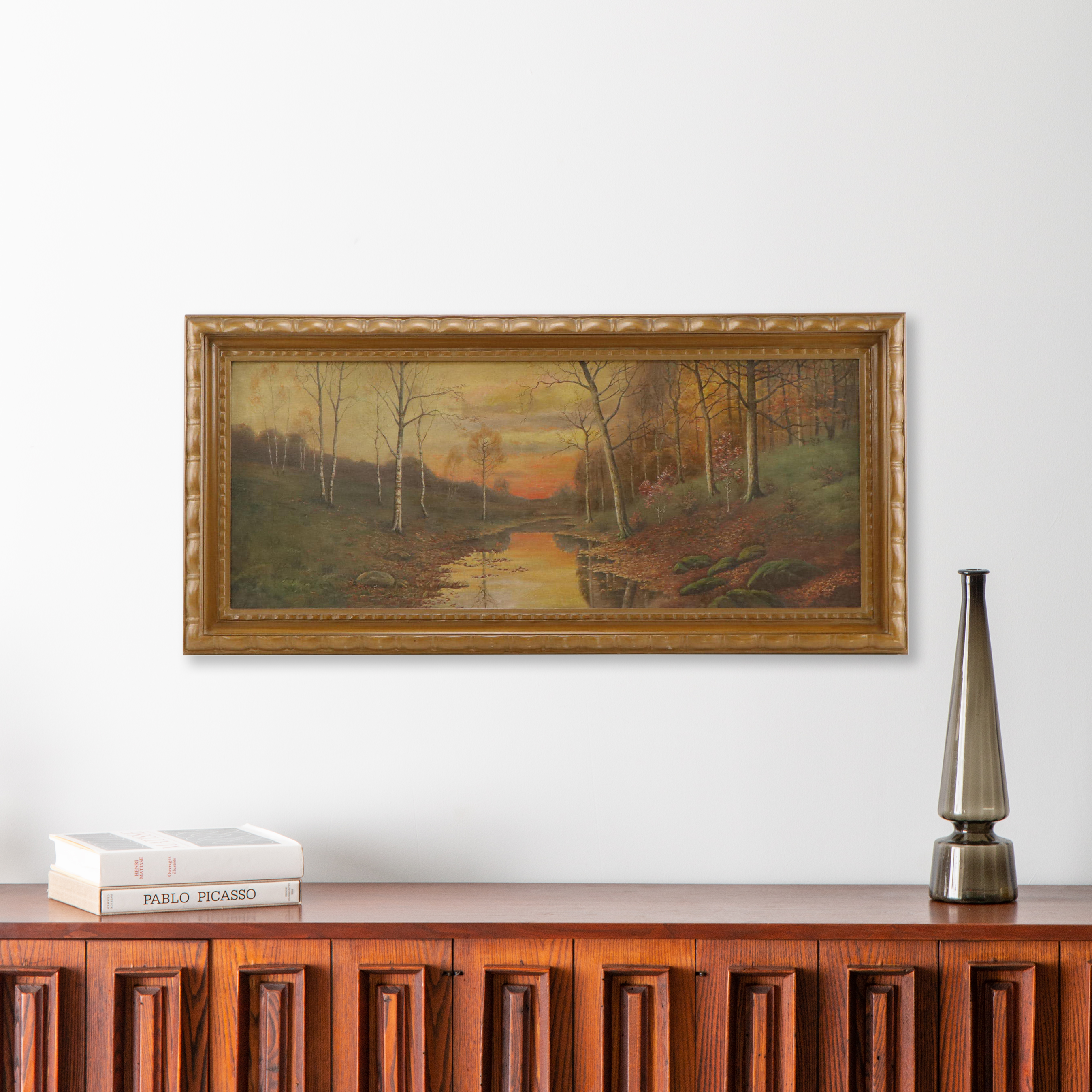 American School Late Autumn Woodland Landscape Oil Painting, Circa 1900